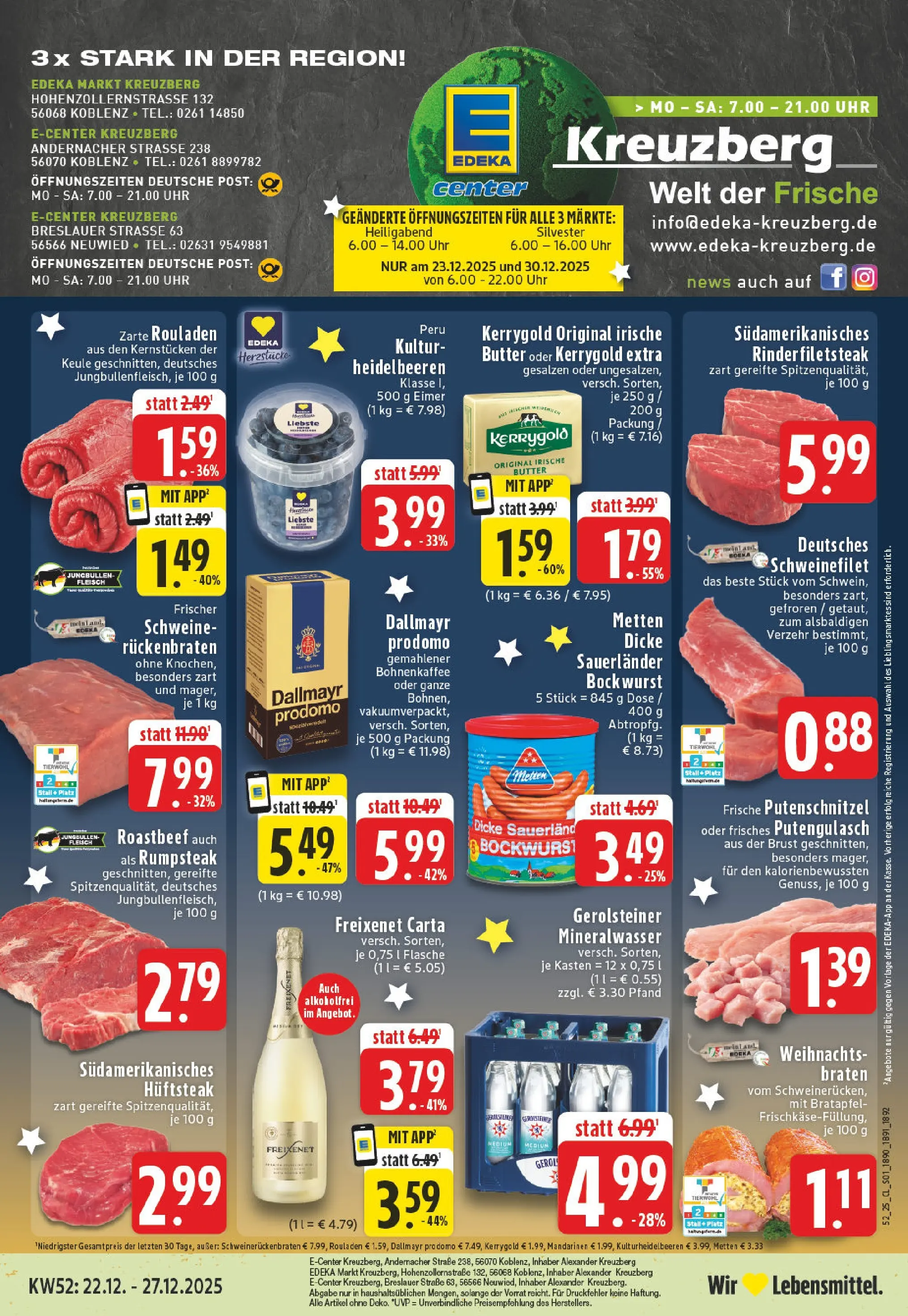 Edeka prospekt Koblenz	 (ab 22.12.2025) » Angebote Online | Seite: 1 | Produkte: Dicke sauerlander bockwurst, Freixenet, Heidelbeeren, Uhr