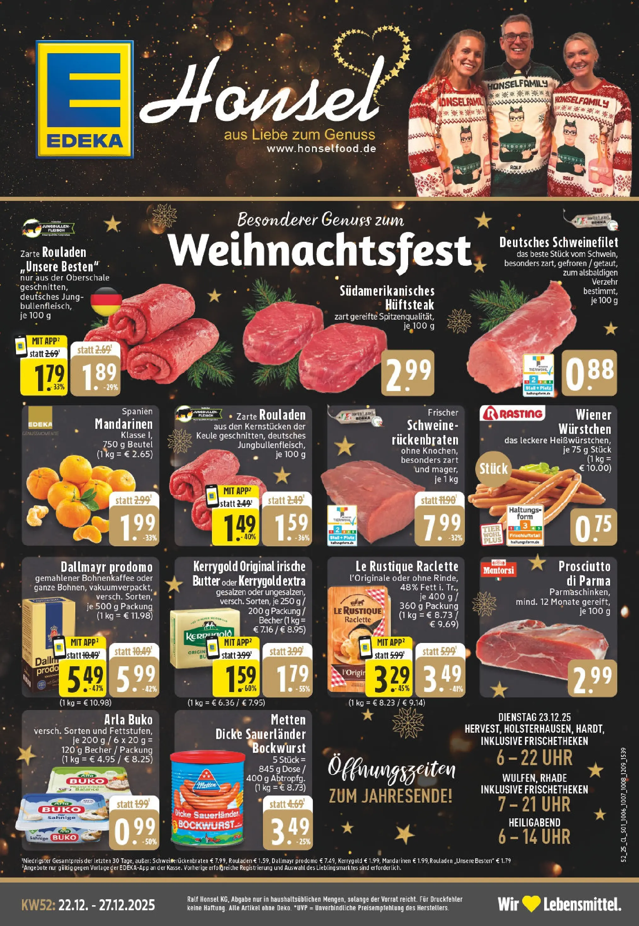 Edeka prospekt Dorsten	 (ab 22.12.2025) » Angebote Online | Seite: 1 | Produkte: Dicke sauerlander bockwurst, Wiener wurstchen, Steak, Fleisch