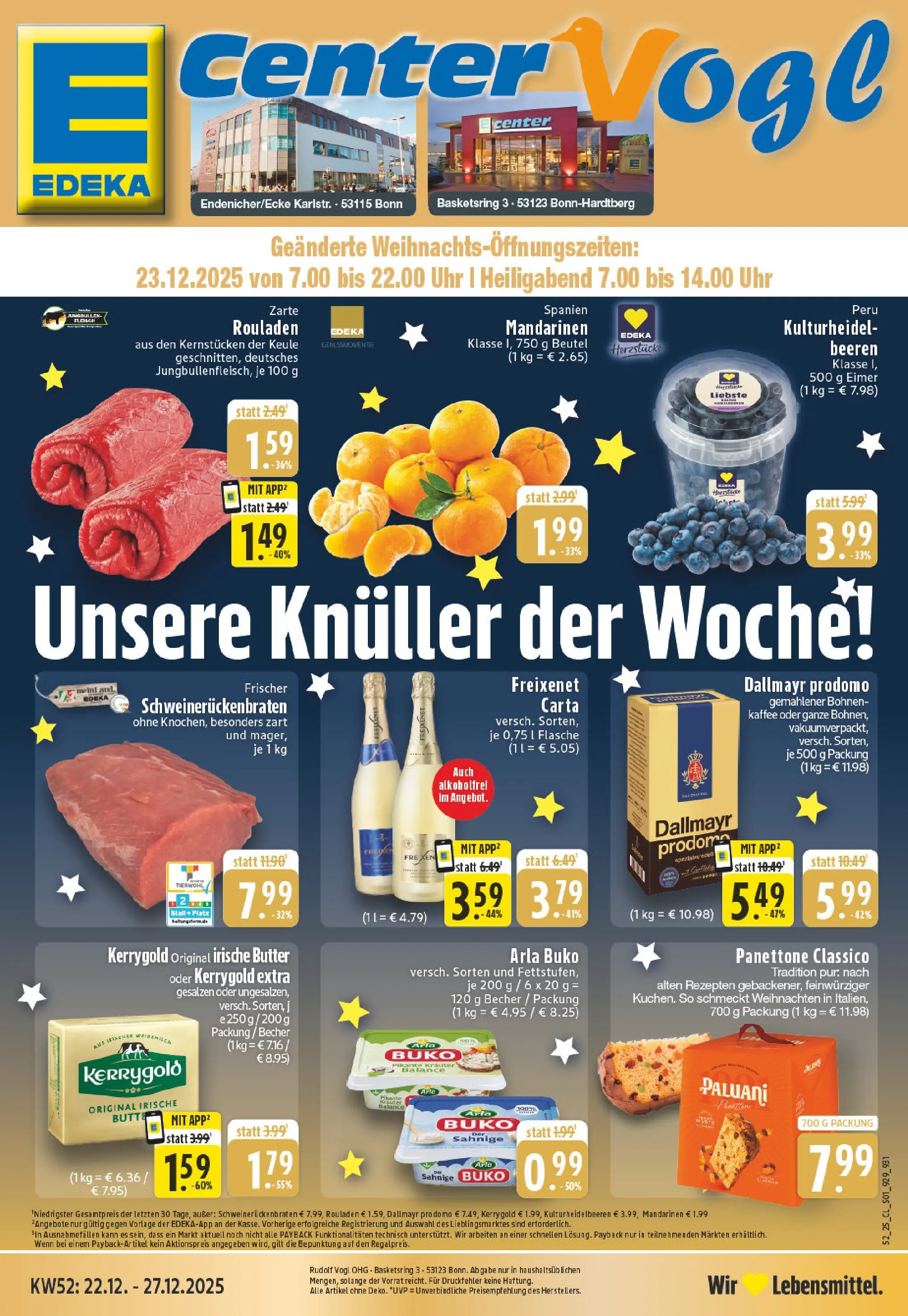 Edeka prospekt Bonn	 (ab 22.12.2025) » Angebote Online | Seite: 1 | Produkte: Kaffee, Mandarinen, Arla buko, Fleisch