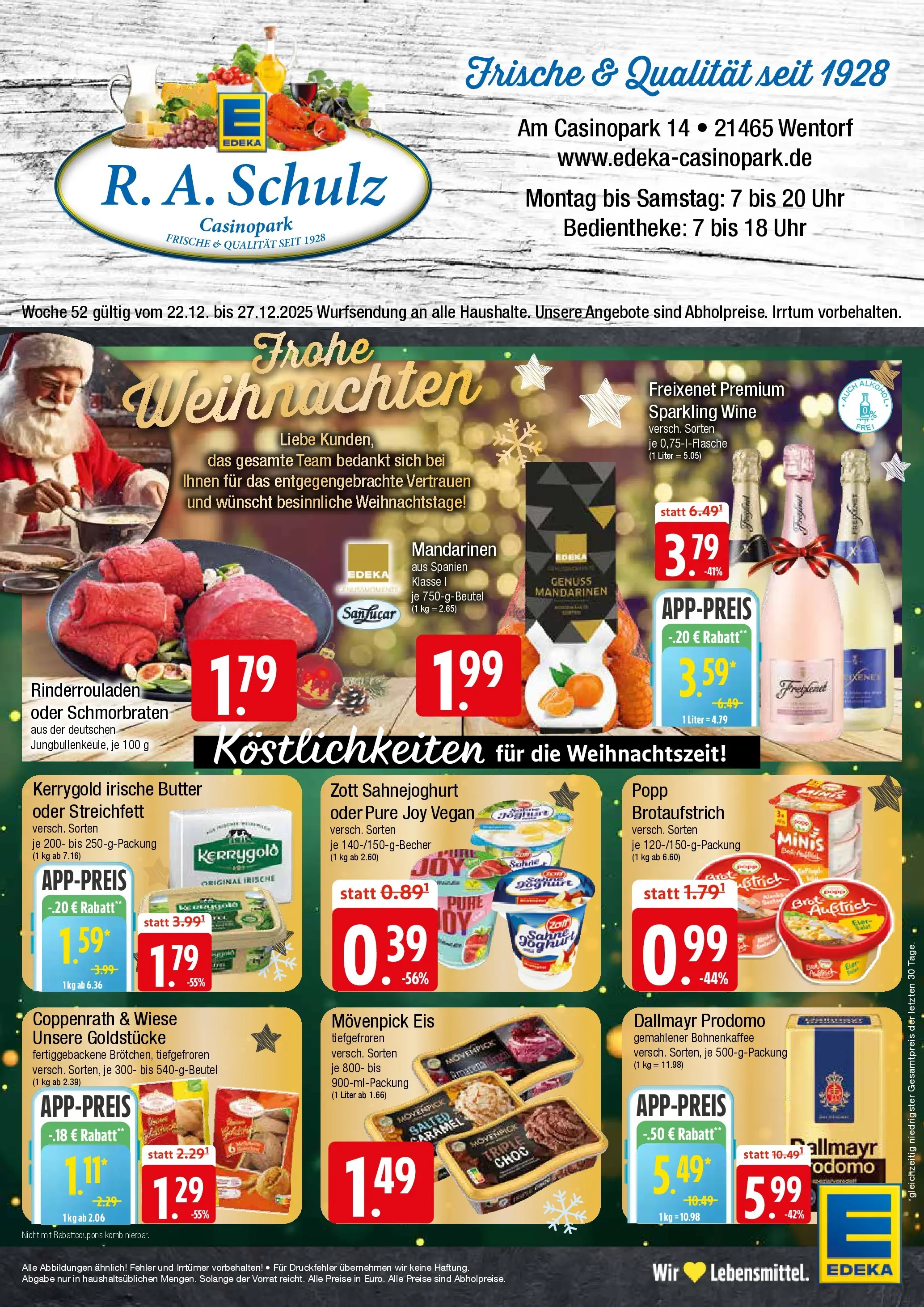 Edeka prospekt Wentorf	 (ab 21.12.2025) » Angebote Online | Seite: 1 | Produkte: Rinderrouladen, Butter, Freixenet, Uhr