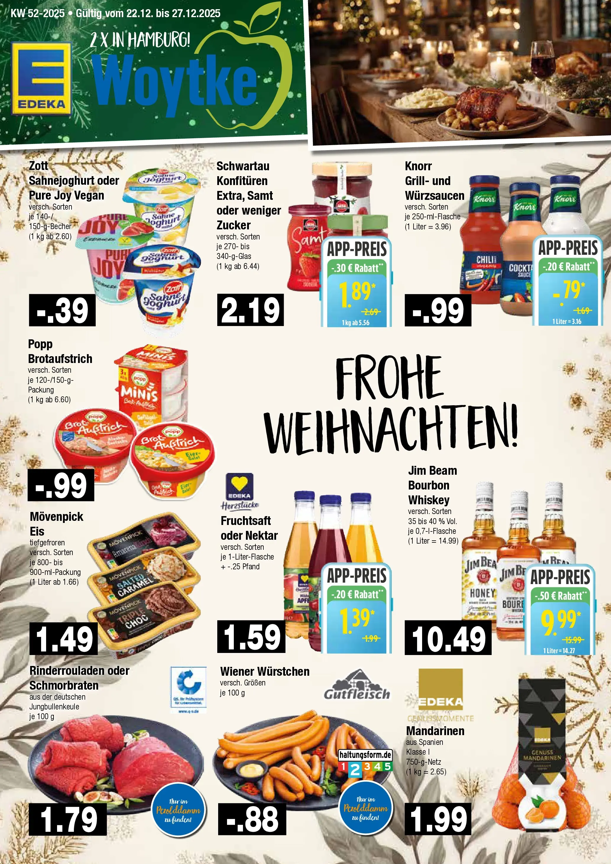 Edeka prospekt Hamburg	 (ab 21.12.2025) » Angebote Online | Seite: 1 | Produkte: Rinderrouladen, Brot, Sahne, Whiskey