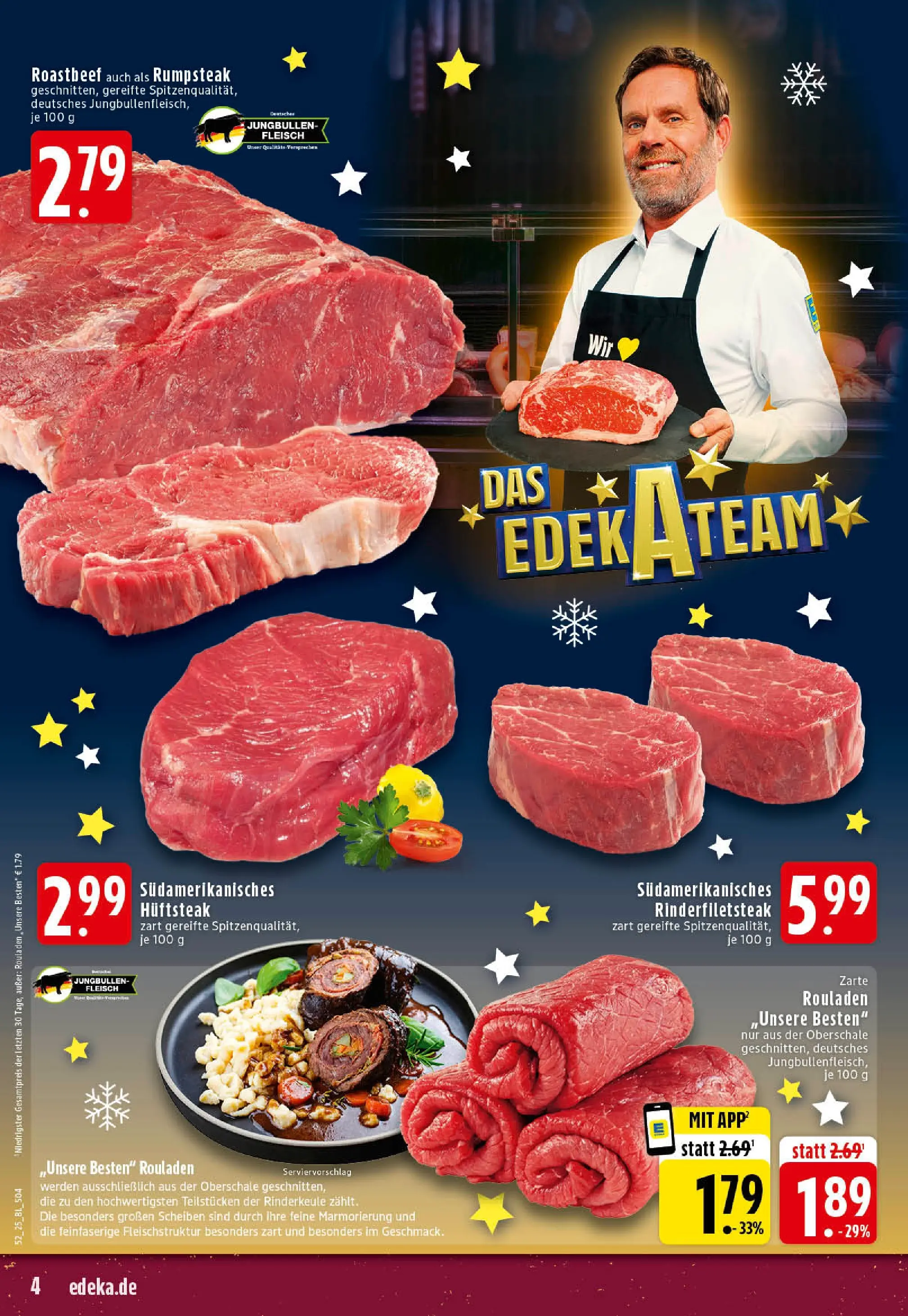 Edeka prospekt Rheine	 (ab 22.12.2025) » Angebote Online | Seite: 4 | Produkte: Rumpsteak, Roastbeef, Steak, Fleisch