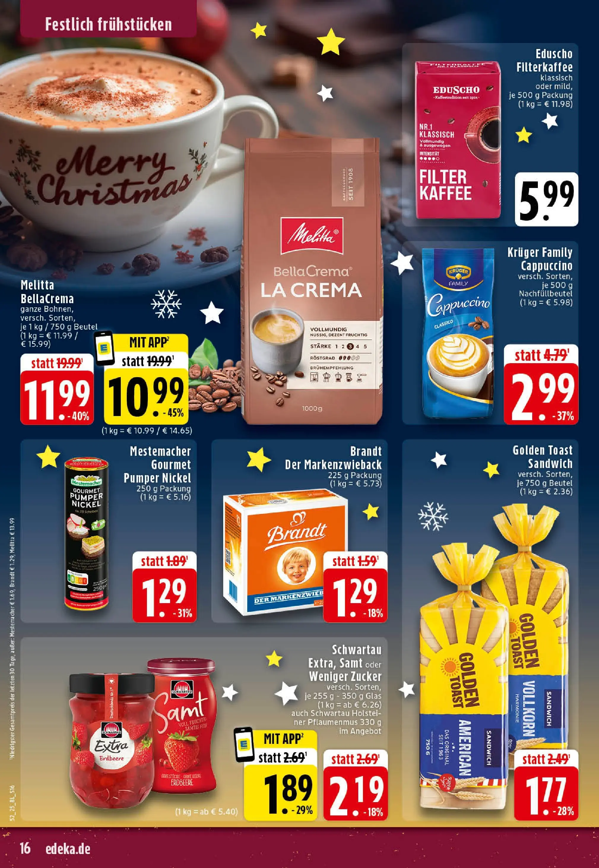 Edeka prospekt Rheine	 (ab 22.12.2025) » Angebote Online | Seite: 16 | Produkte: Melitta, Kaffee, Toast, Zucker
