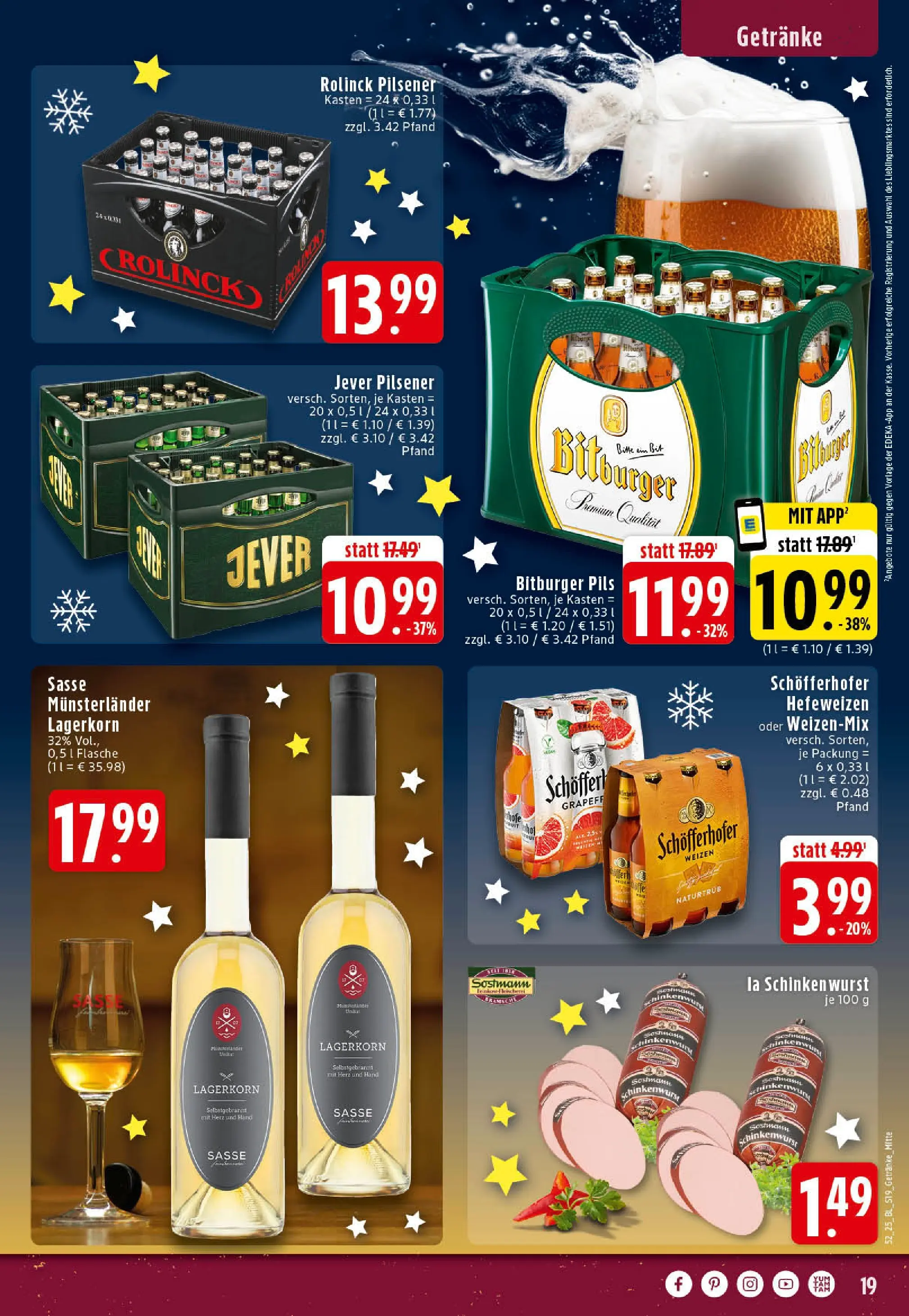 Edeka prospekt Rheine	 (ab 22.12.2025) » Angebote Online | Seite: 19 | Produkte: Bitburger, Pils, Wurst, Jever