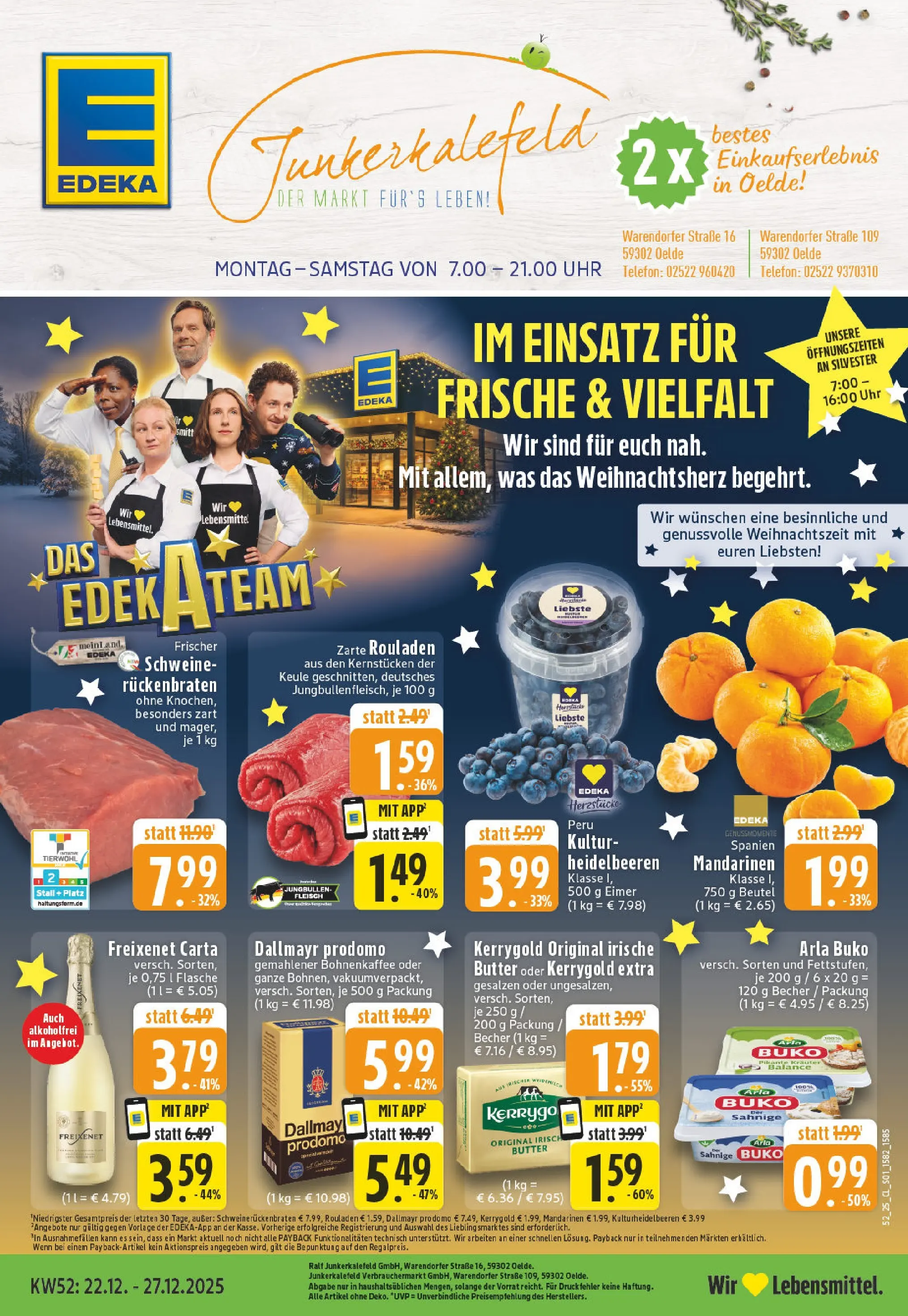 Edeka prospekt Oelde	 (ab 22.12.2025) » Angebote Online | Seite: 1 | Produkte: Butter, Heidelbeeren, Dallmayr, Arla buko
