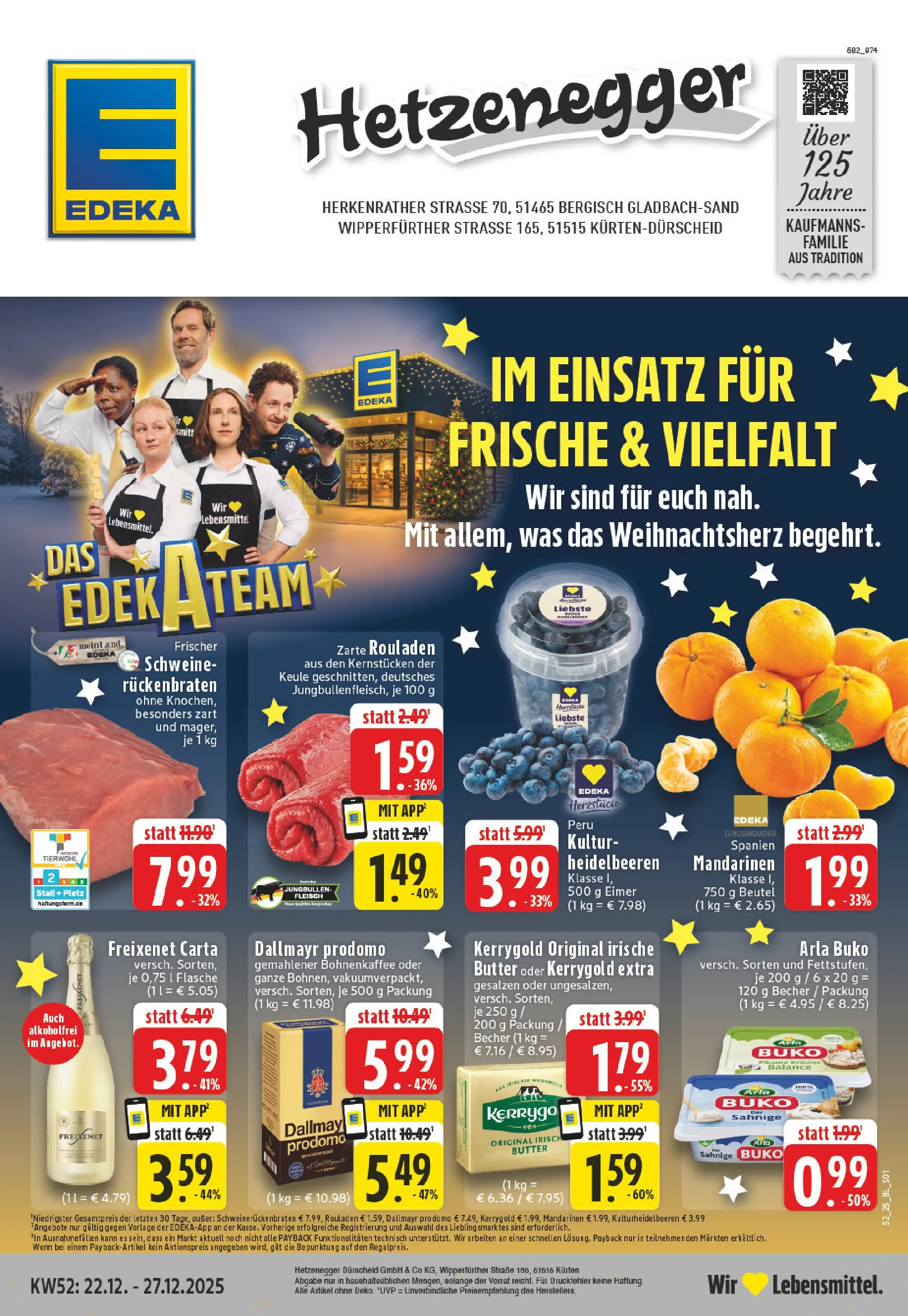 Edeka prospekt Kürten-Dürscheid	 (ab 22.12.2025) » Angebote Online | Seite: 1 | Produkte: Butter, Mandarinen, Arla buko, Fleisch