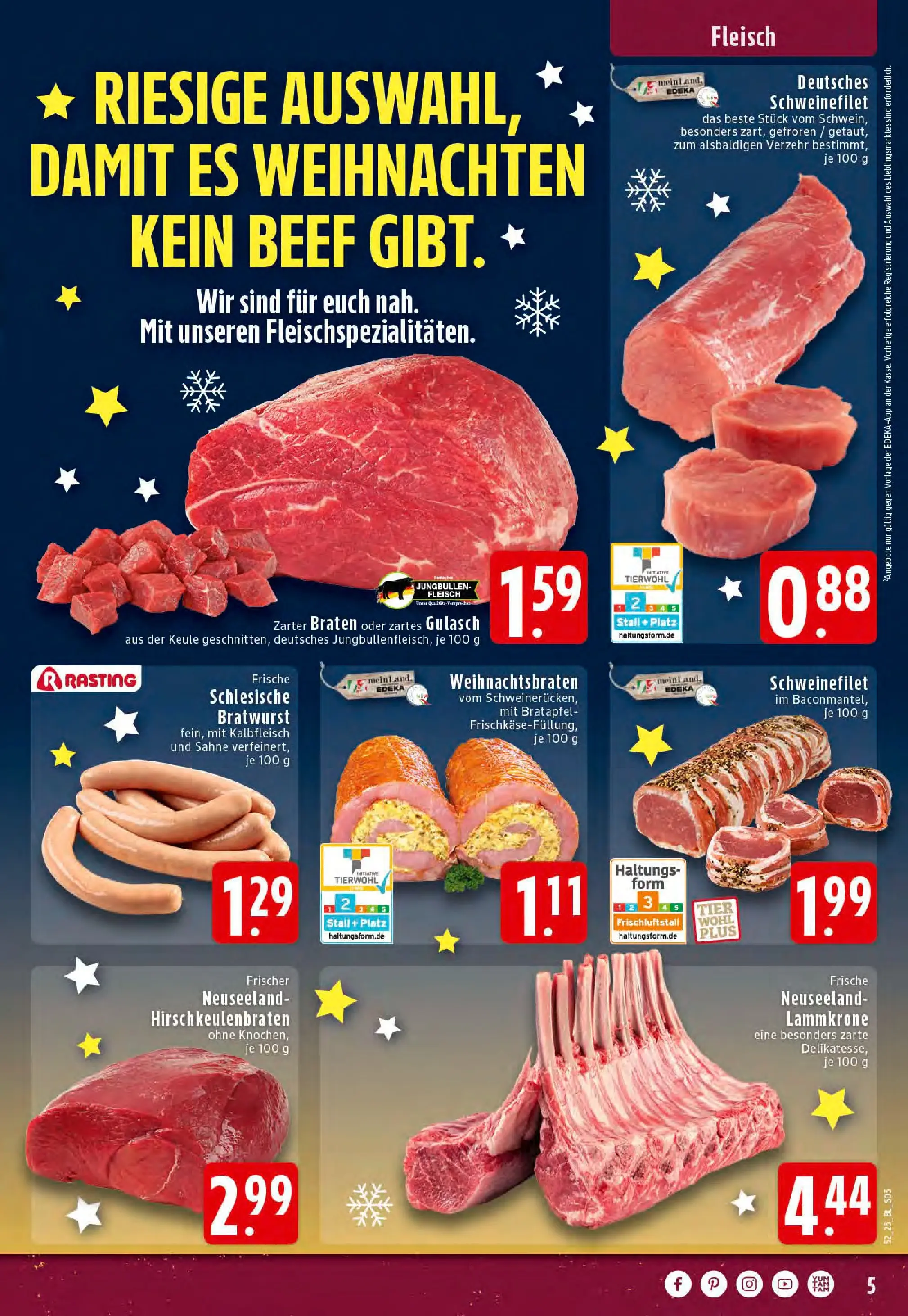 Edeka prospekt Stolberg	 (ab 22.12.2025) » Angebote Online | Seite: 5 | Produkte: Schweinefilet, Gulasch, Sahne, Fleisch