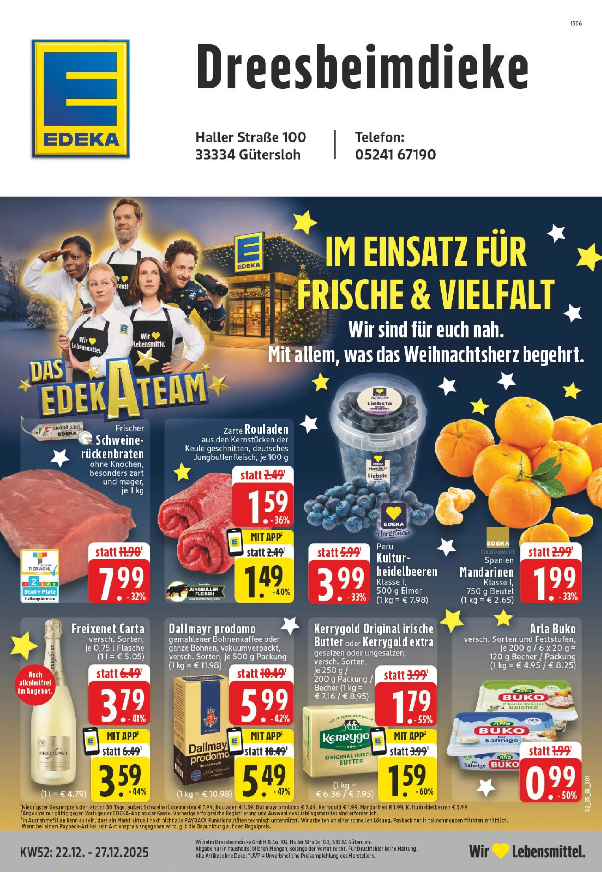 Edeka prospekt Guetersloh-Isselhorst	 (ab 22.12.2025) » Angebote Online | Seite: 1 | Produkte: Butter, Freixenet, Arla buko, Fleisch