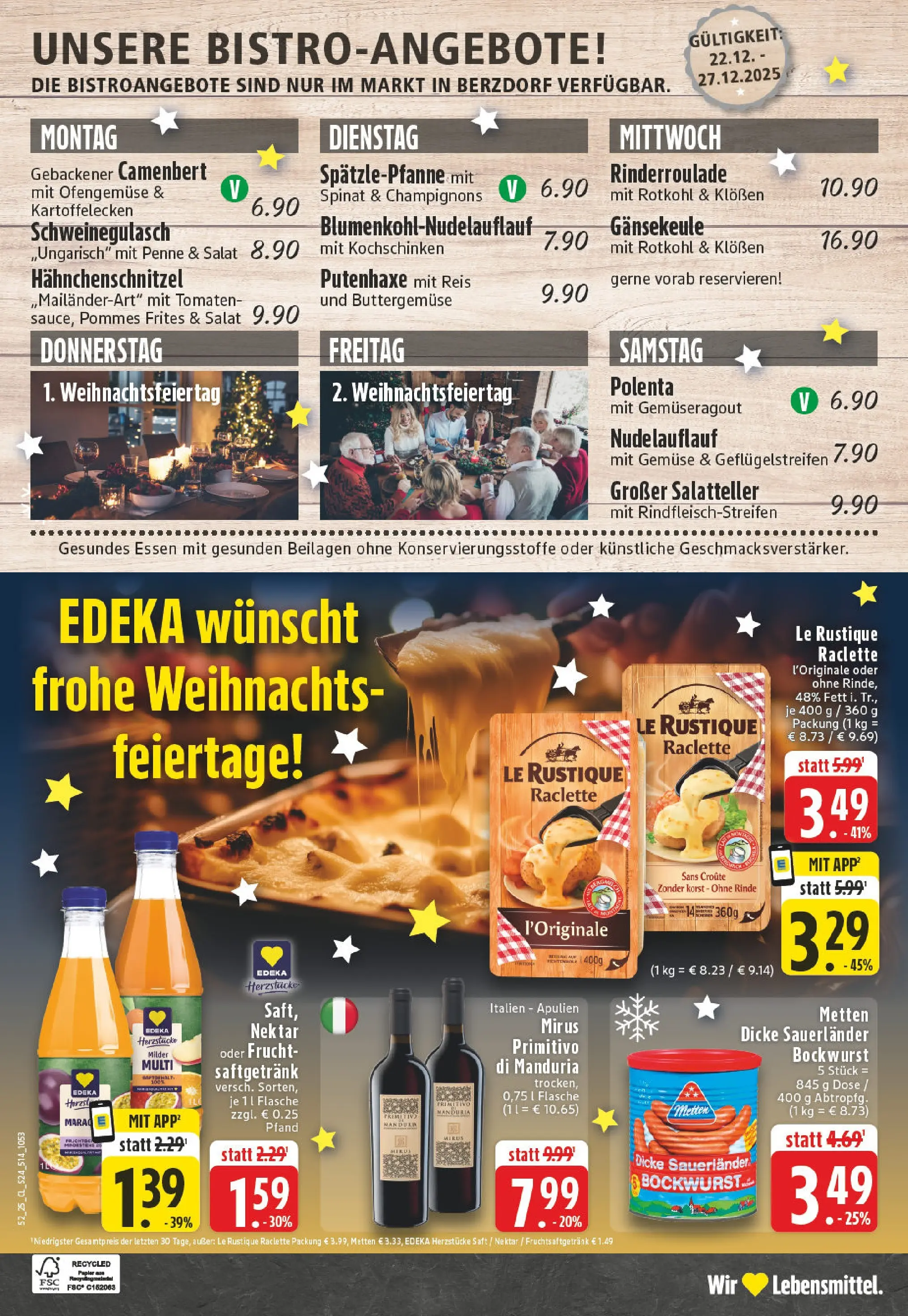 Edeka prospekt Wesseling-Berzdorf	 (ab 22.12.2025) » Angebote Online | Seite: 26 | Produkte: Dicke sauerlander bockwurst, Champignons, Raclette, Salat