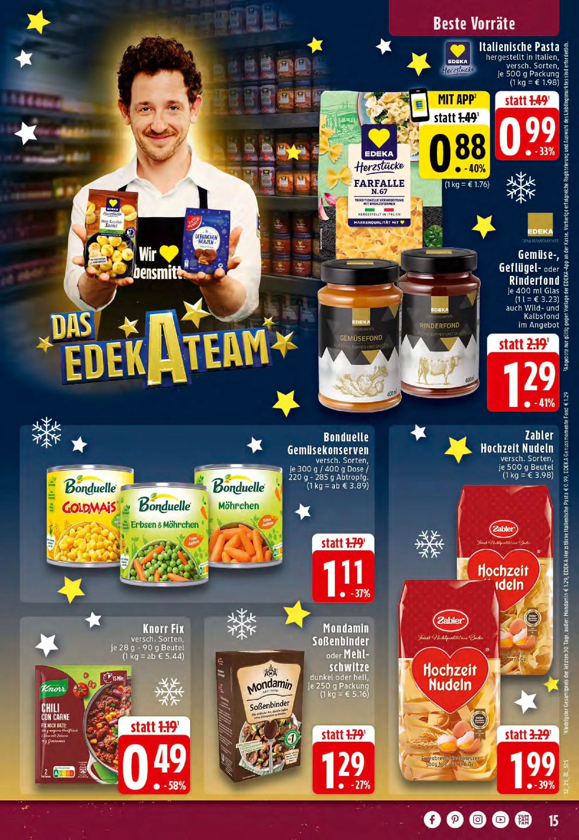Edeka prospekt Stolberg	 (ab 22.12.2025) » Angebote Online | Seite: 15 | Produkte: Knorr fix, Gemüse, Pasta, Erbsen