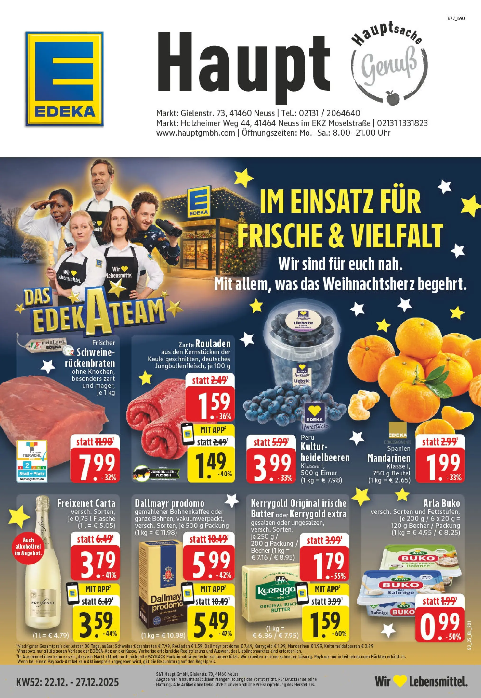 Edeka prospekt Neuss	 (ab 22.12.2025) » Angebote Online | Seite: 1 | Produkte: Butter, Arla buko, Dallmayr prodomo, Fleisch