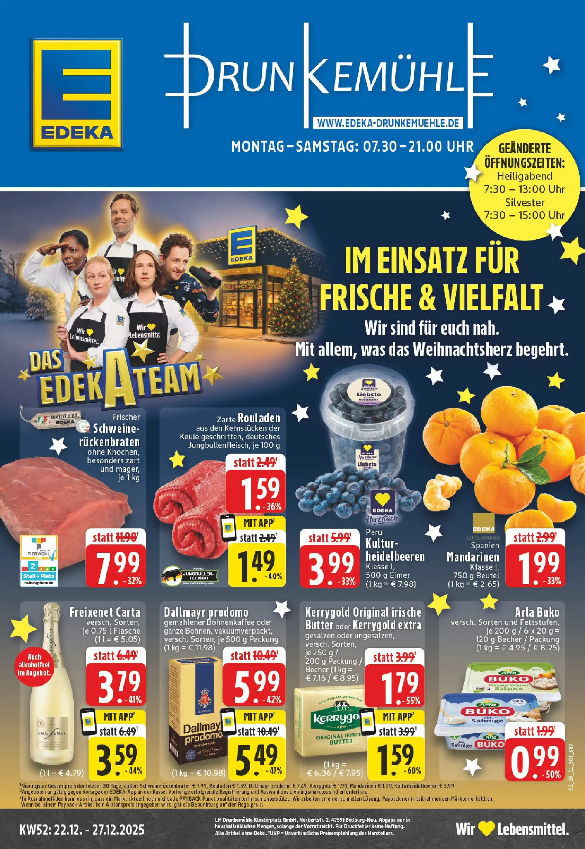 Edeka prospekt Bedburg Hau	 (ab 22.12.2025) » Angebote Online | Seite: 1 | Produkte: Butter, Freixenet, Dallmayr, Arla buko