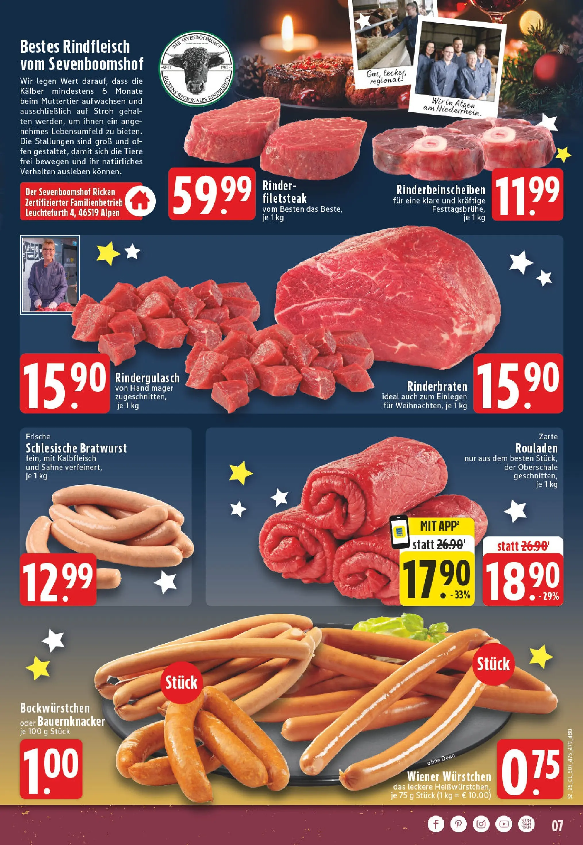 Edeka prospekt Wesel-Lackhausen	 (ab 21.12.2025) » Angebote Online | Seite: 7 | Produkte: Wiener wurstchen, Rindfleisch, Steak, Sahne