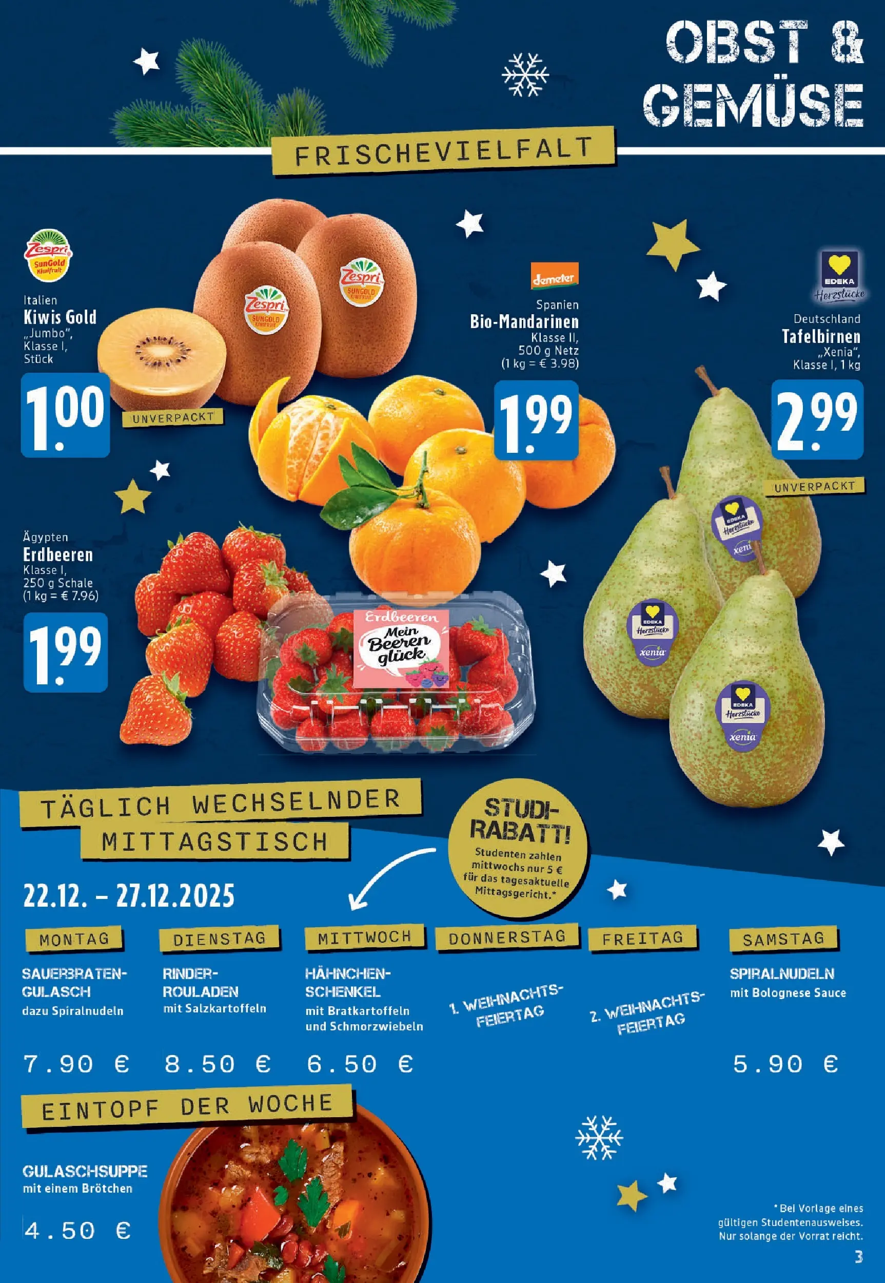 Edeka prospekt Köln	 (ab 21.12.2025) » Angebote Online | Seite: 3 | Produkte: Hahnchen, Gemüse, Erdbeeren, Kiwi