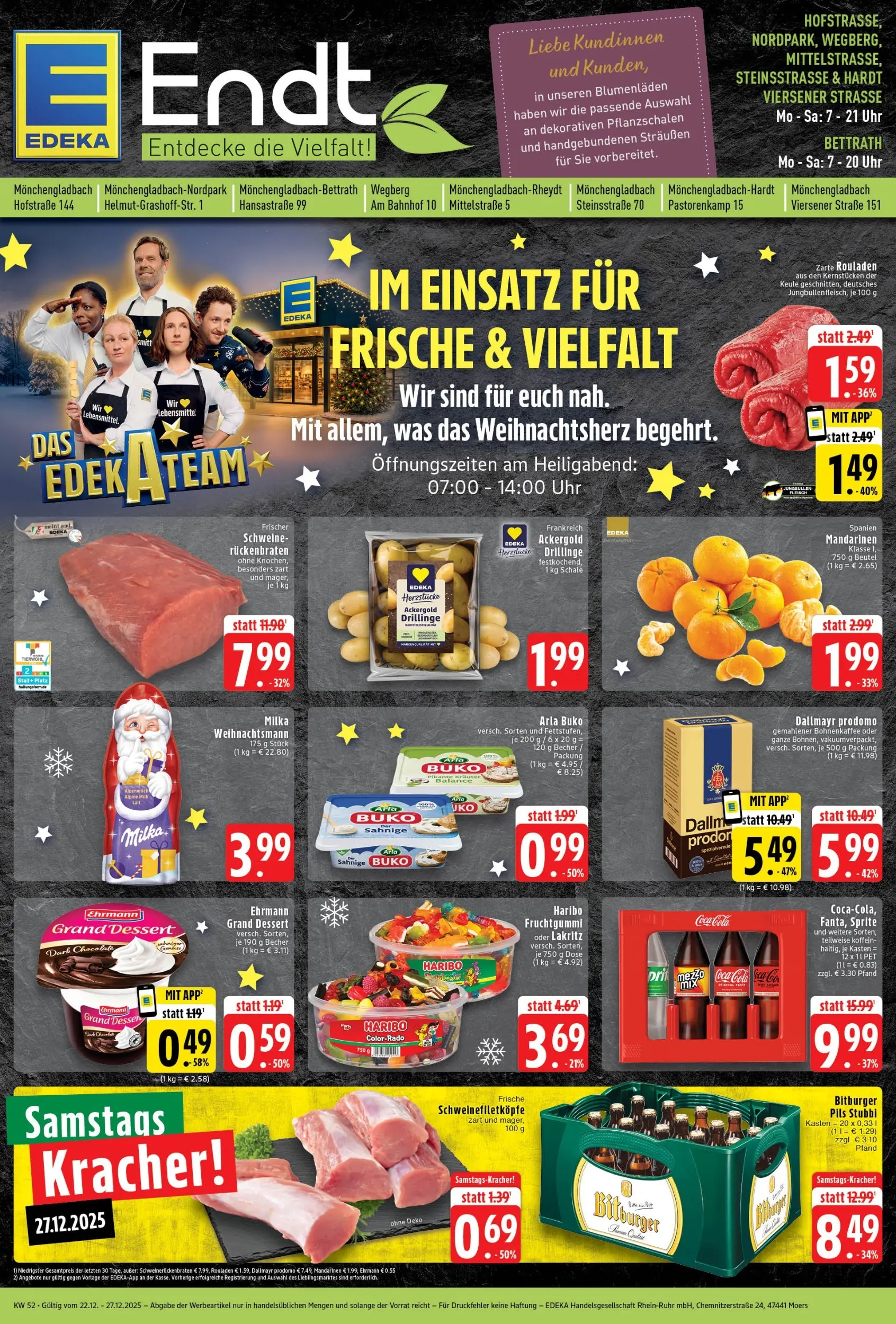 Edeka prospekt Mönchengladbach-Bettrath	 (ab 22.12.2025) » Angebote Online | Seite: 1 | Produkte: Ehrmann grand dessert, Mandarinen, Milka, Dallmayr prodomo