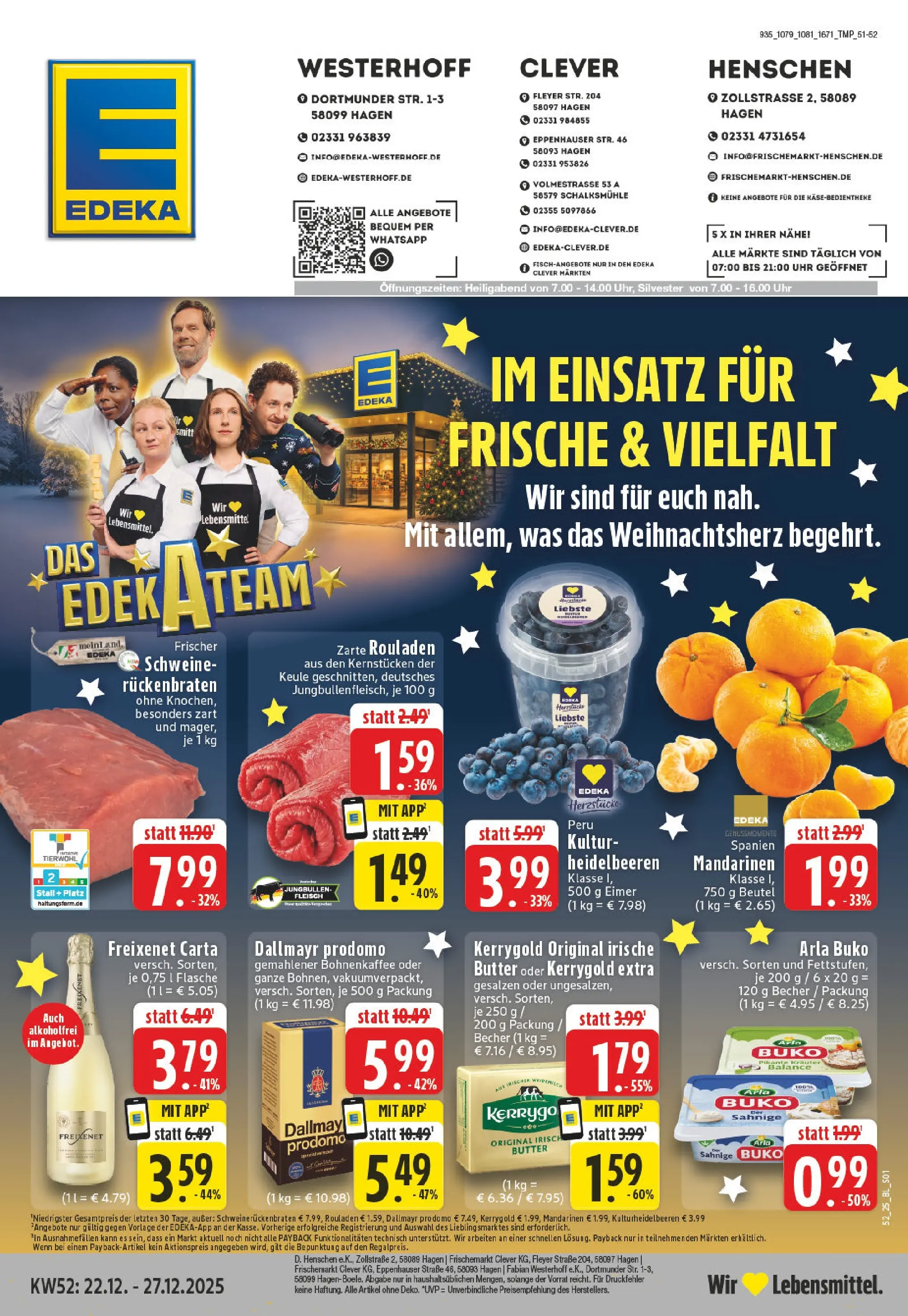 Edeka prospekt Hagen-Boele	 (ab 22.12.2025) » Angebote Online | Seite: 1 | Produkte: Heidelbeeren, Arla buko, Dallmayr prodomo, Fleisch