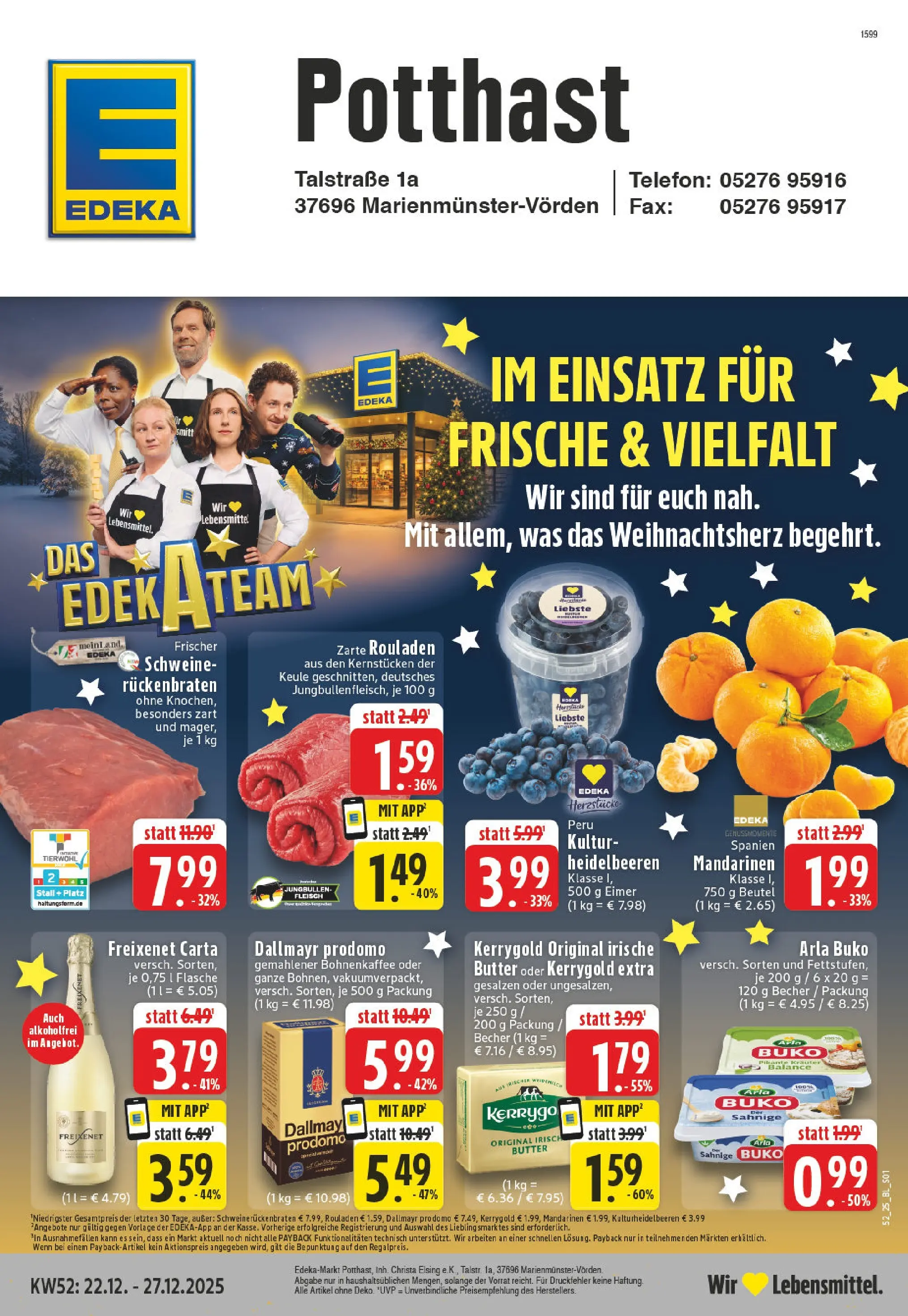 Edeka prospekt Marienmuenster-Voerden	 (ab 22.12.2025) » Angebote Online | Seite: 1 | Produkte: Butter, Heidelbeeren, Arla buko, Fleisch