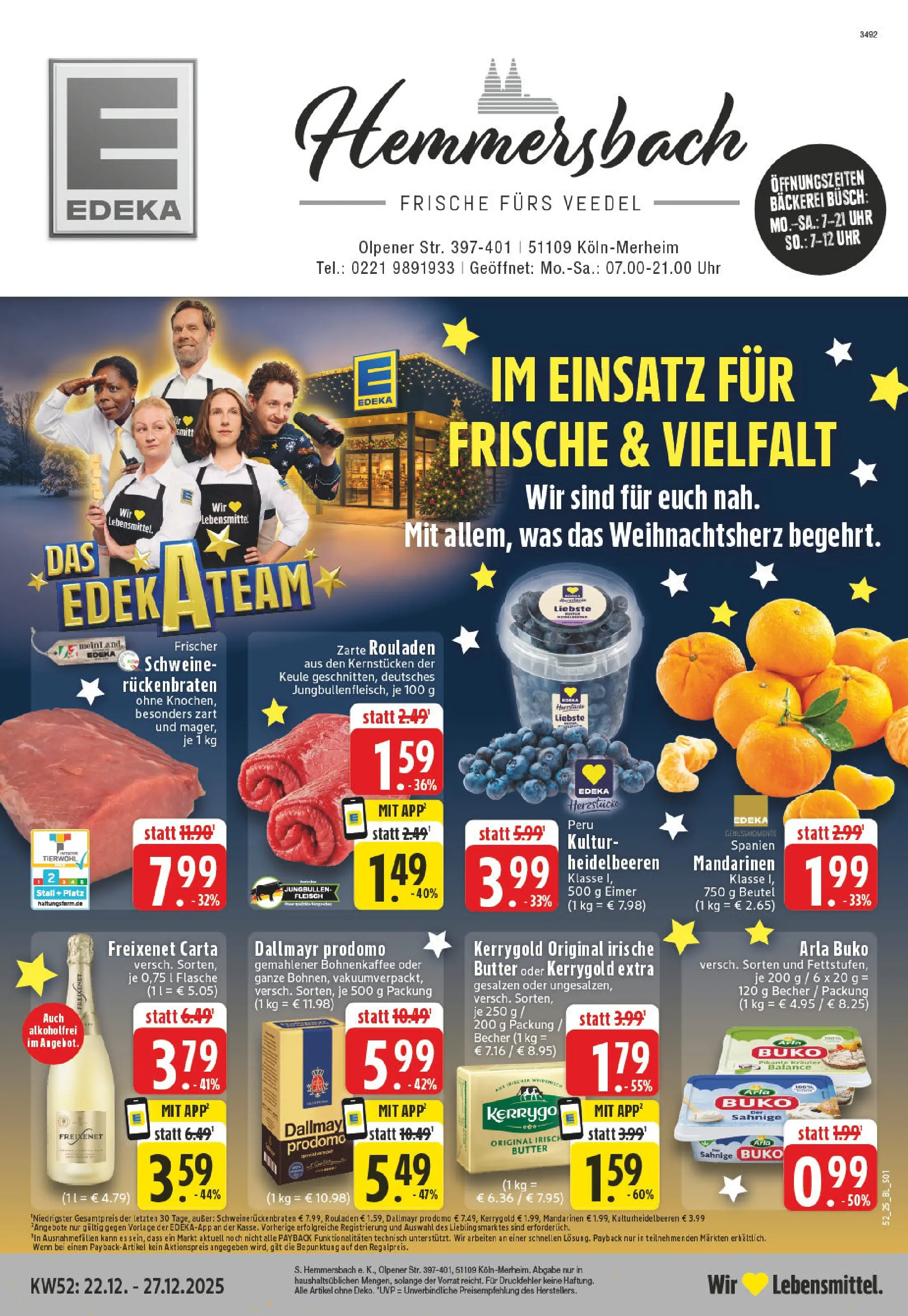 Edeka prospekt Köln	 (ab 22.12.2025) » Angebote Online | Seite: 1 | Produkte: Butter, Heidelbeeren, Arla buko, Uhr