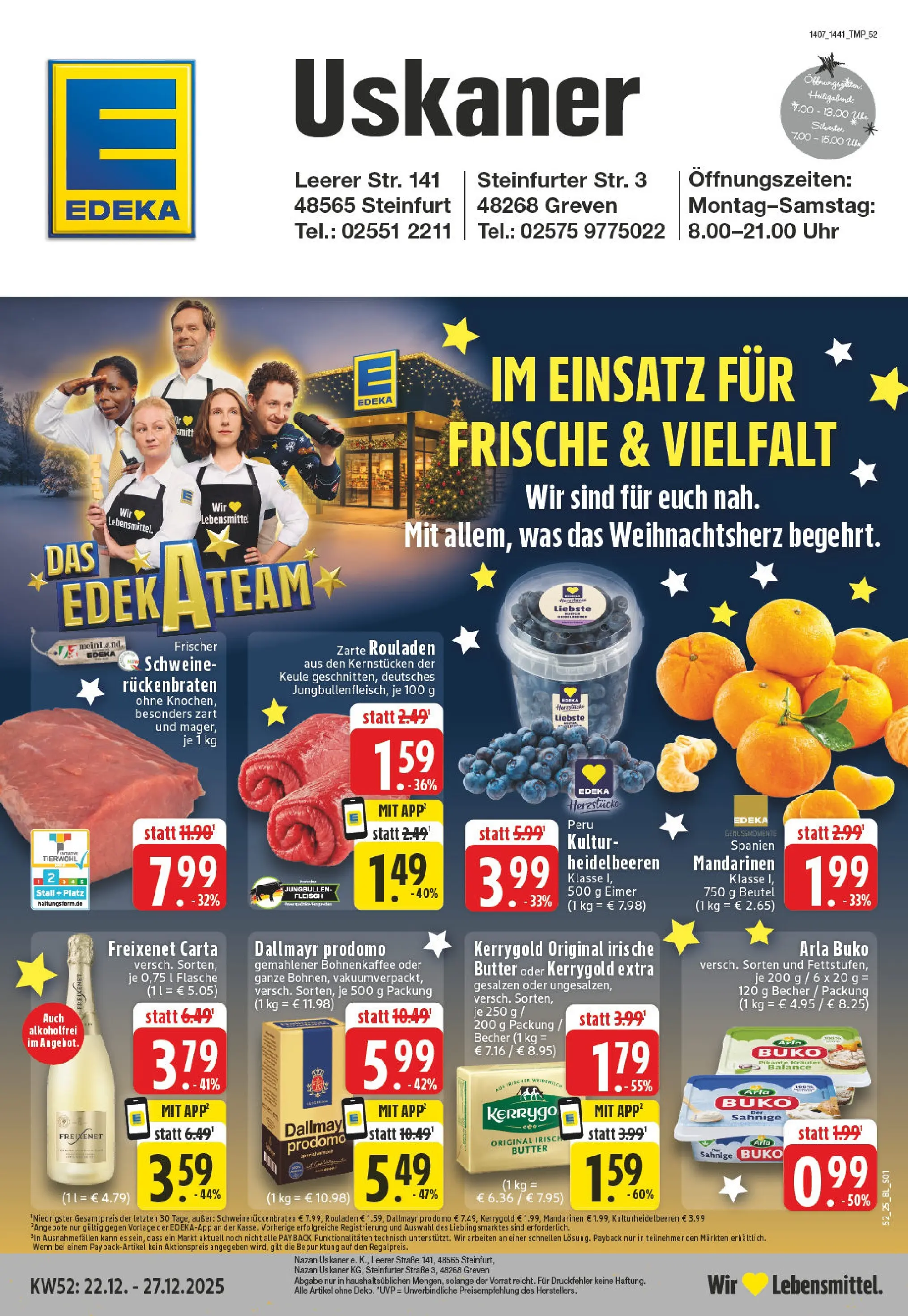 Edeka prospekt Steinfurt	 (ab 22.12.2025) » Angebote Online | Seite: 1 | Produkte: Freixenet, Mandarinen, Heidelbeeren, Dallmayr