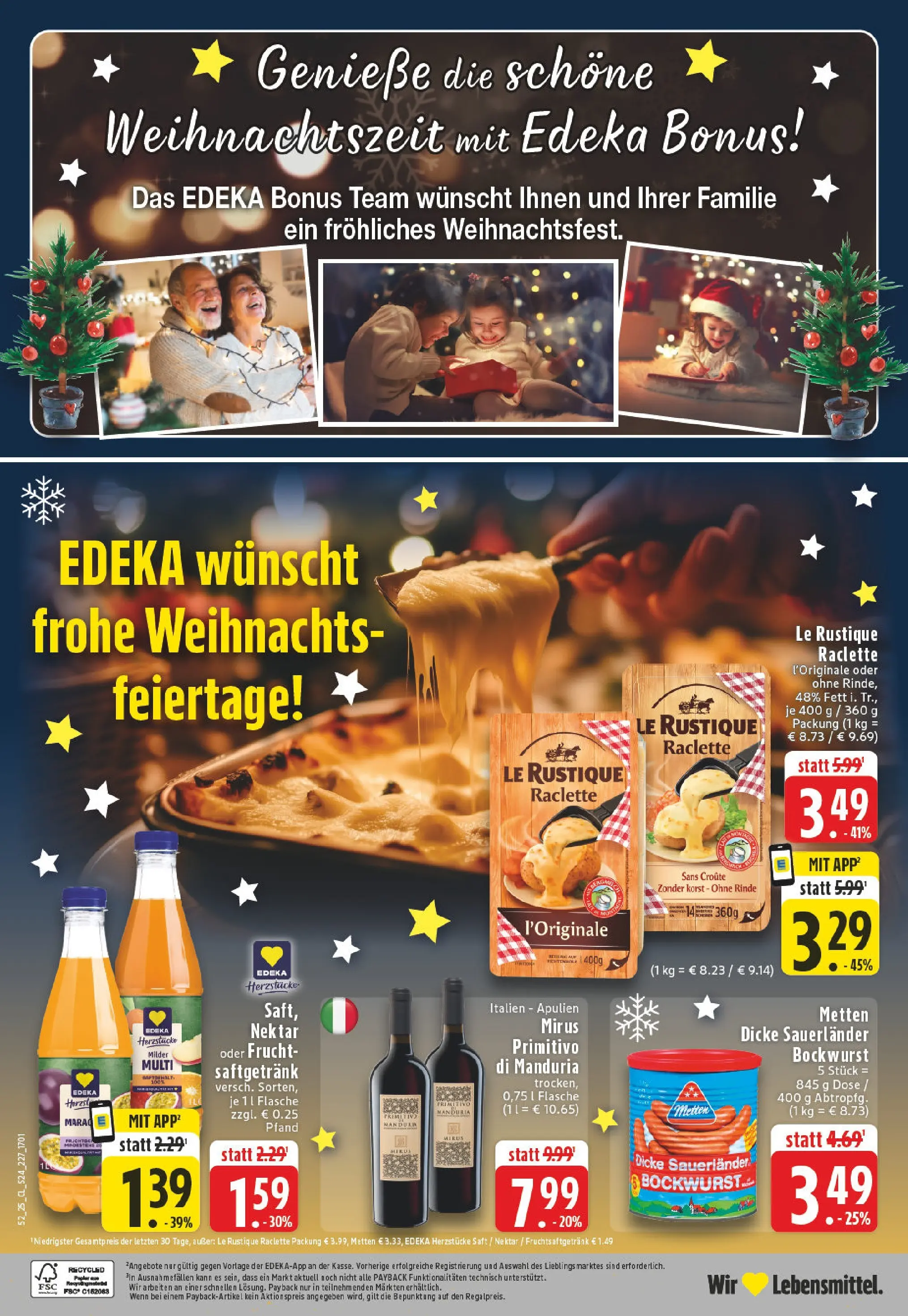 Edeka prospekt Leichlingen-Witzhelden	 (ab 22.12.2025) » Angebote Online | Seite: 26 | Produkte: Bockwurst, Dicke sauerlander bockwurst, Saft, Raclette