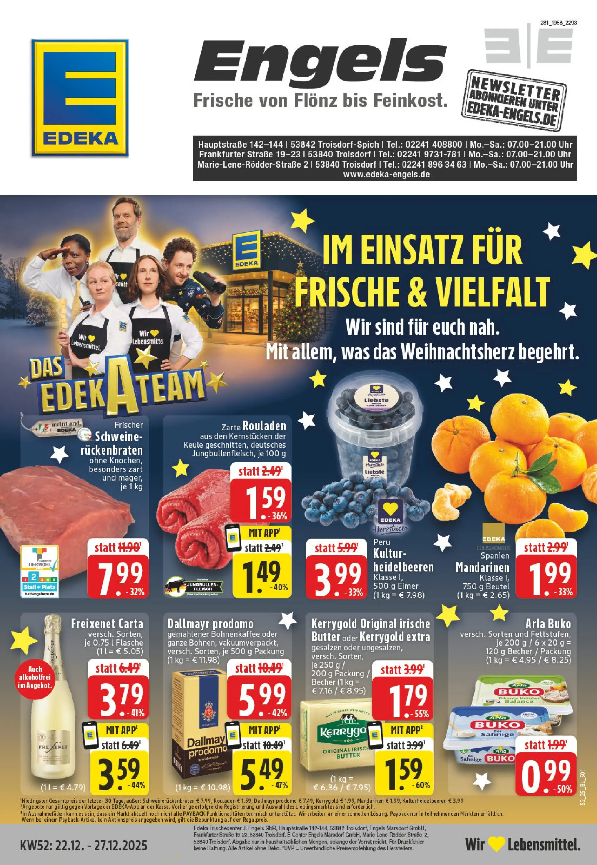 Edeka prospekt Troisdorf	 (ab 22.12.2025) » Angebote Online | Seite: 1 | Produkte: Freixenet, Dallmayr prodomo, Fleisch, Uhr