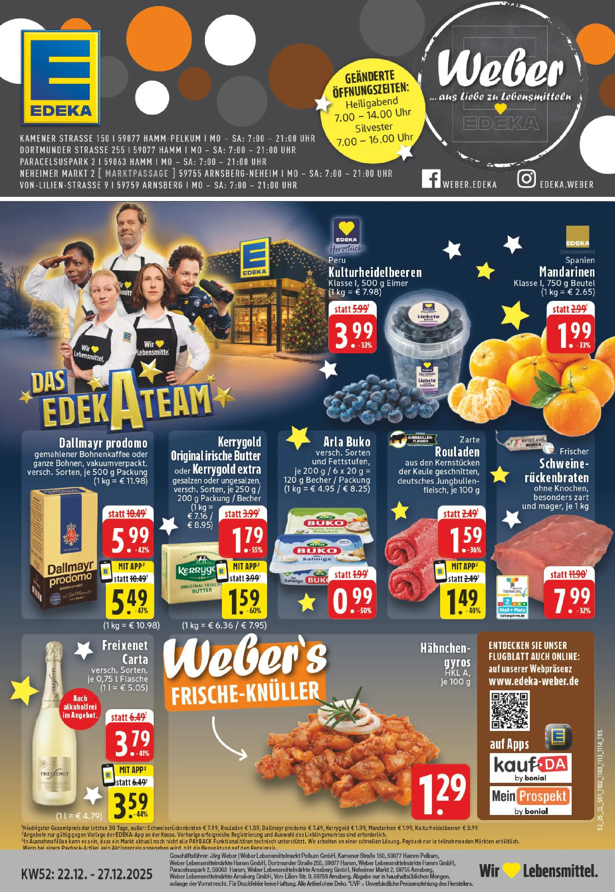 Edeka prospekt Arnsberg	 (ab 22.12.2025) » Angebote Online | Seite: 1 | Produkte: Hahnchen, Arla buko, Dallmayr prodomo, Fleisch