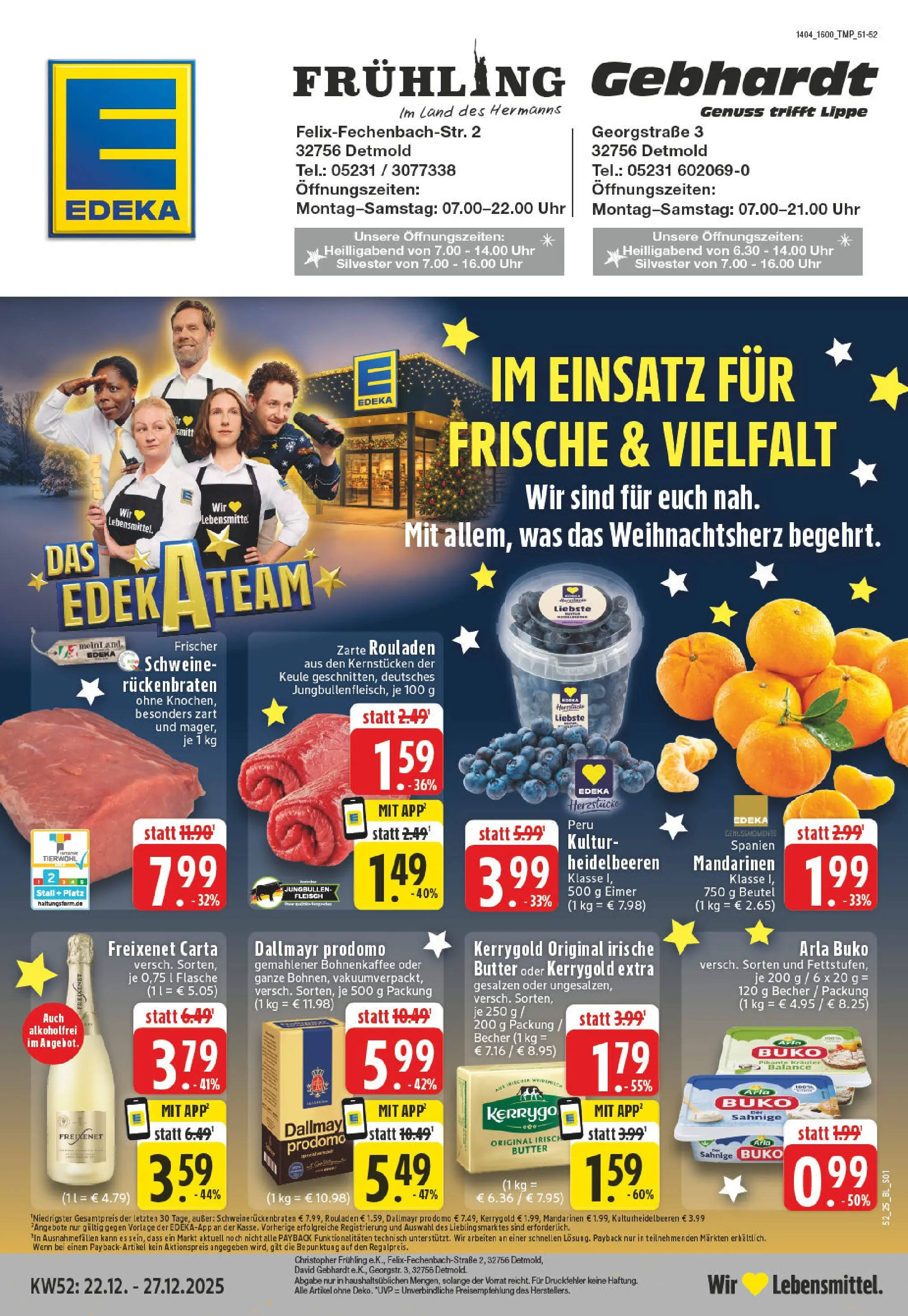 Edeka prospekt Detmold	 (ab 22.12.2025) » Angebote Online | Seite: 1 | Produkte: Butter, Dallmayr, Fleisch, Uhr