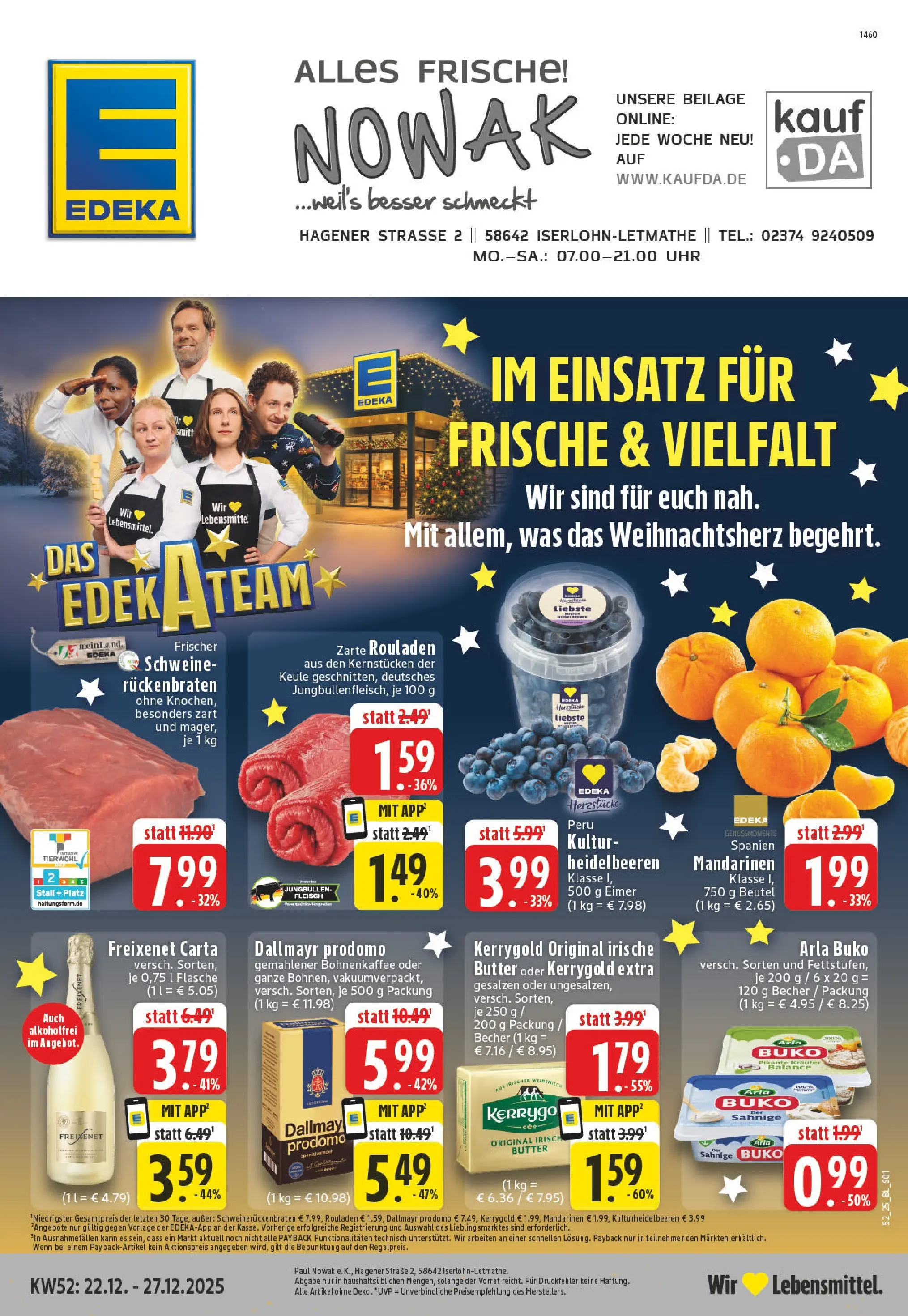 Edeka prospekt Iserlohn-Letmathe	 (ab 22.12.2025) » Angebote Online | Seite: 1 | Produkte: Freixenet, Mandarinen, Dallmayr prodomo, Fleisch