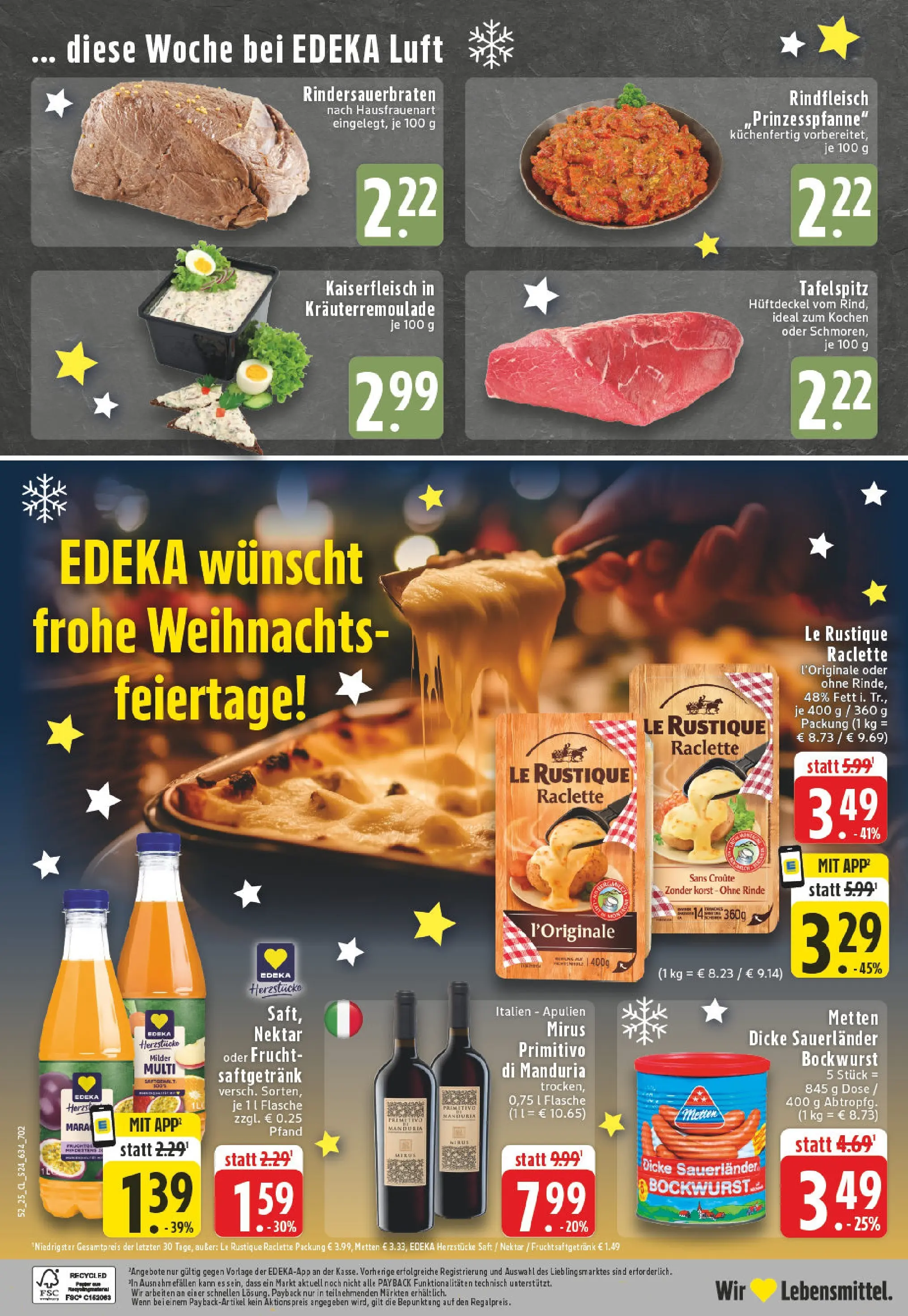 Edeka prospekt Rheinberg - Borth	 (ab 21.12.2025) » Angebote Online | Seite: 26 | Produkte: Bockwurst, Dicke sauerlander bockwurst, Saft, Raclette