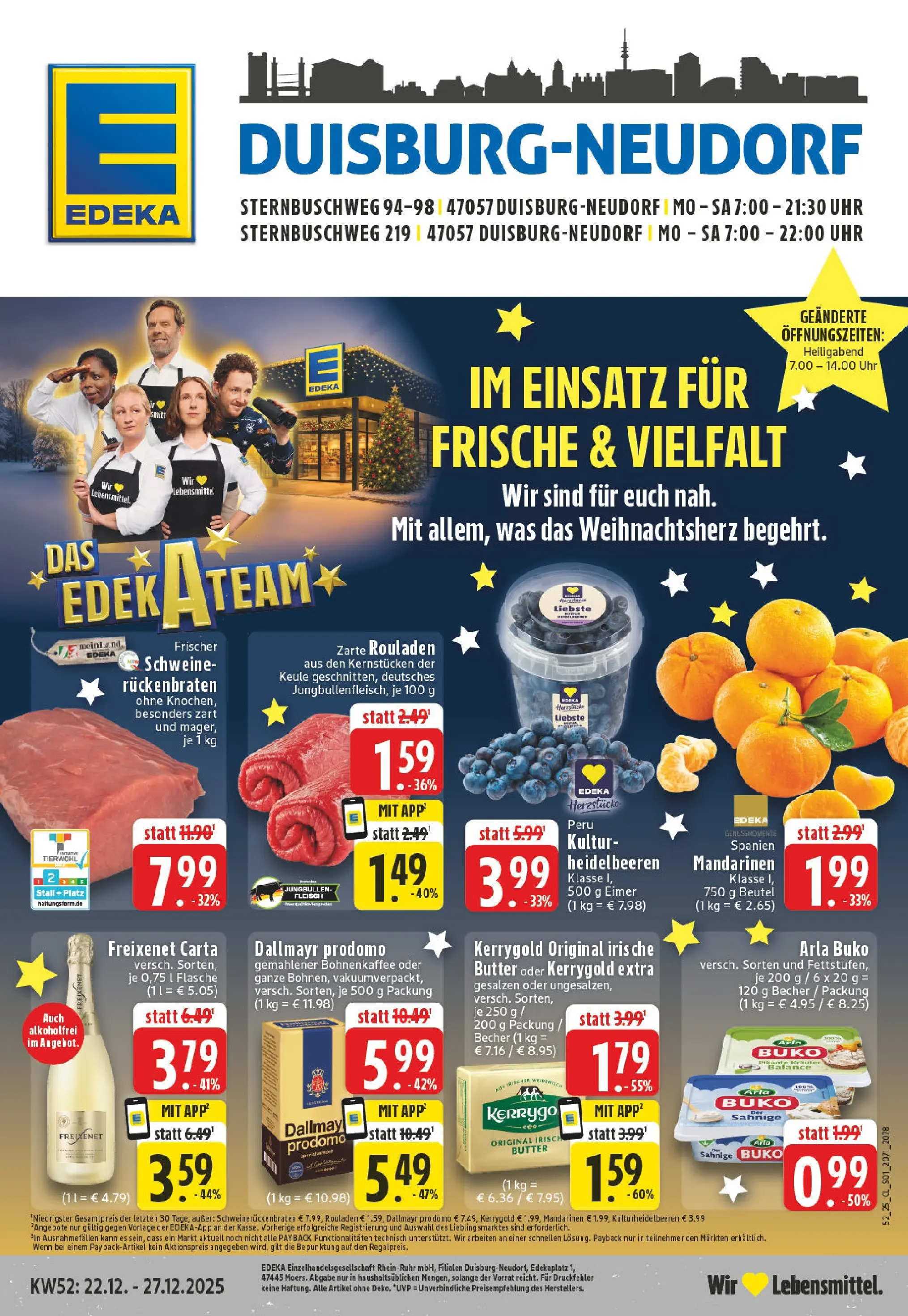 Edeka prospekt Duisburg	 (ab 22.12.2025) » Angebote Online | Seite: 1 | Produkte: Mandarinen, Arla buko, Fleisch, Uhr