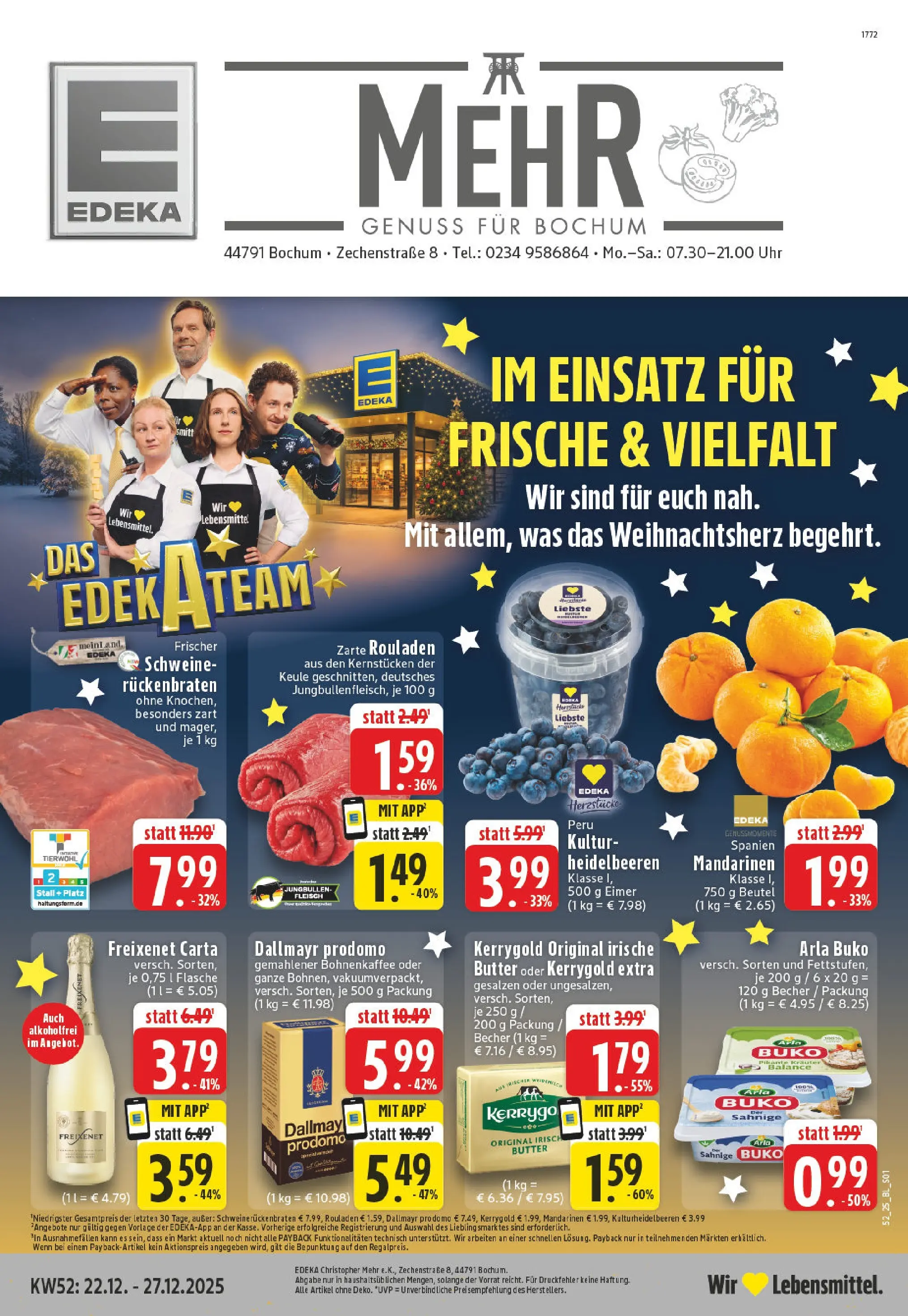 Edeka prospekt Bochum	 (ab 22.12.2025) » Angebote Online | Seite: 1 | Produkte: Butter, Freixenet, Heidelbeeren, Dallmayr