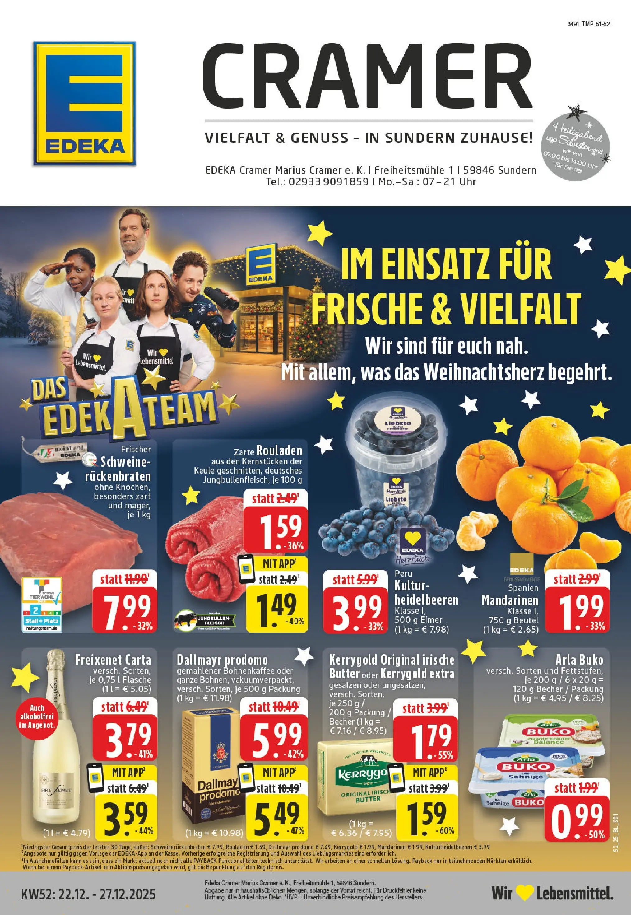 Edeka prospekt Sundern	 (ab 22.12.2025) » Angebote Online | Seite: 1 | Produkte: Mandarinen, Arla buko, Dallmayr prodomo, Fleisch