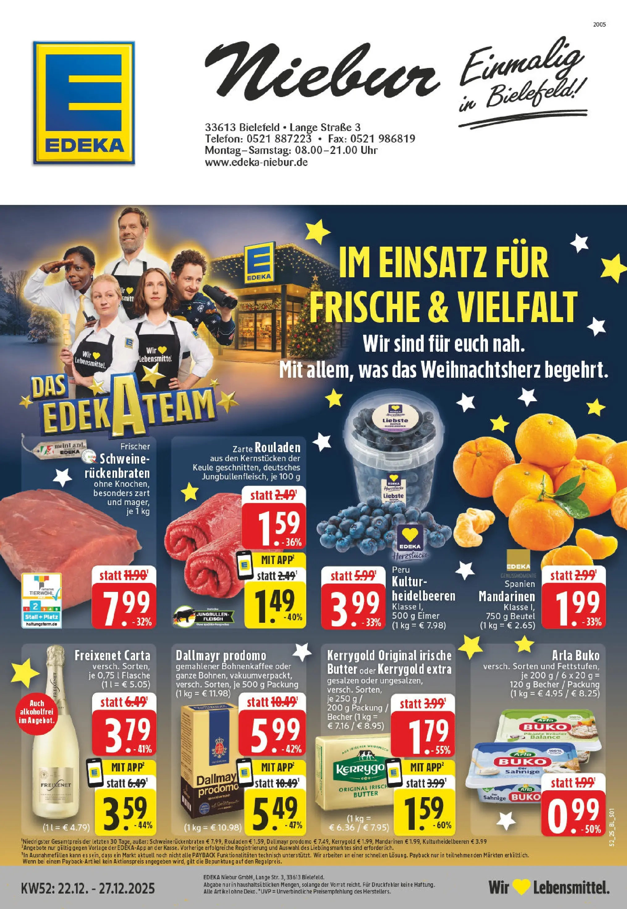 Edeka prospekt Bielefeld	 (ab 22.12.2025) » Angebote Online | Seite: 1 | Produkte: Butter, Arla buko, Dallmayr prodomo, Uhr
