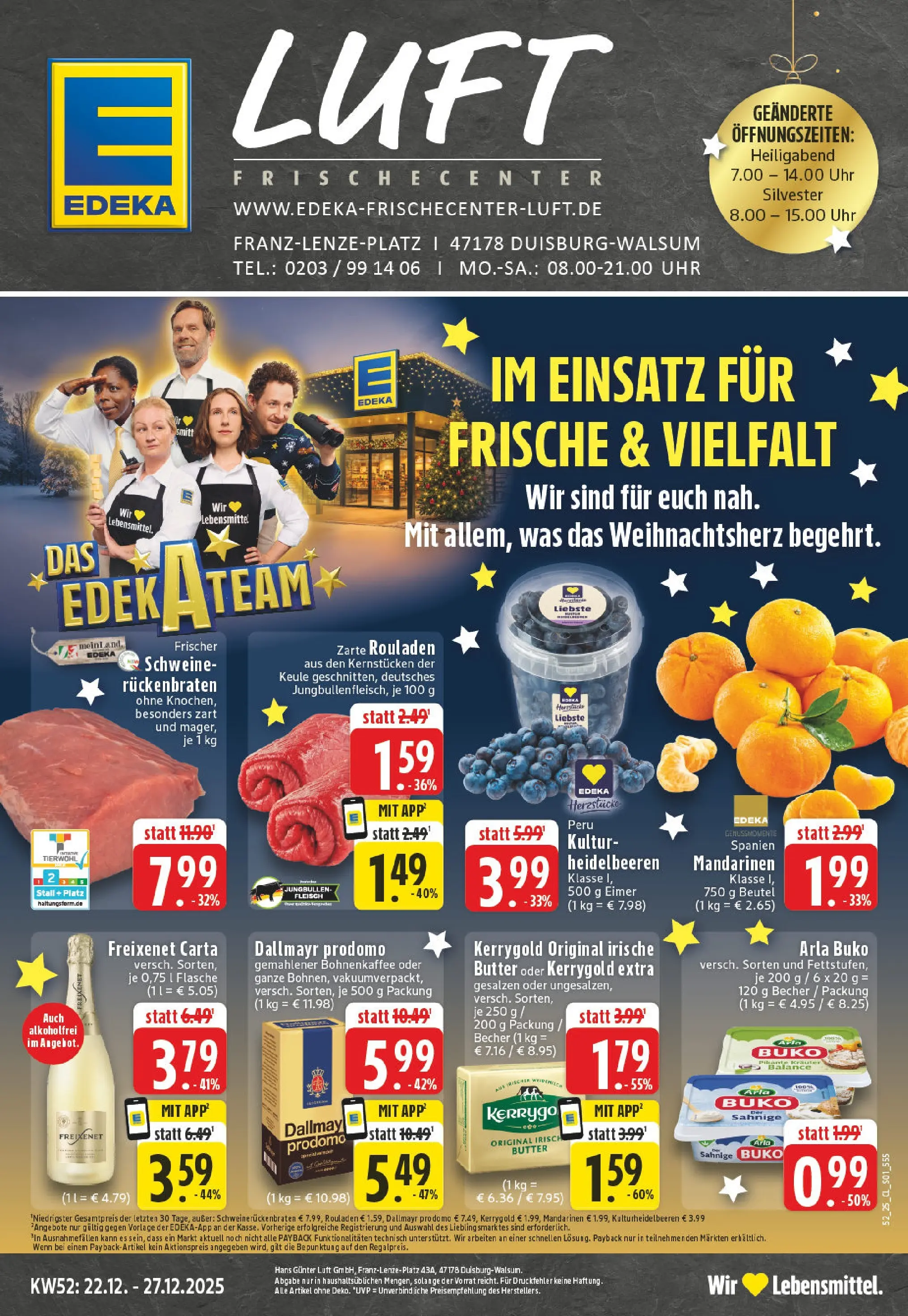 Edeka prospekt Duisburg-Walsum	 (ab 22.12.2025) » Angebote Online | Seite: 1 | Produkte: Butter, Mandarinen, Heidelbeeren, Dallmayr prodomo