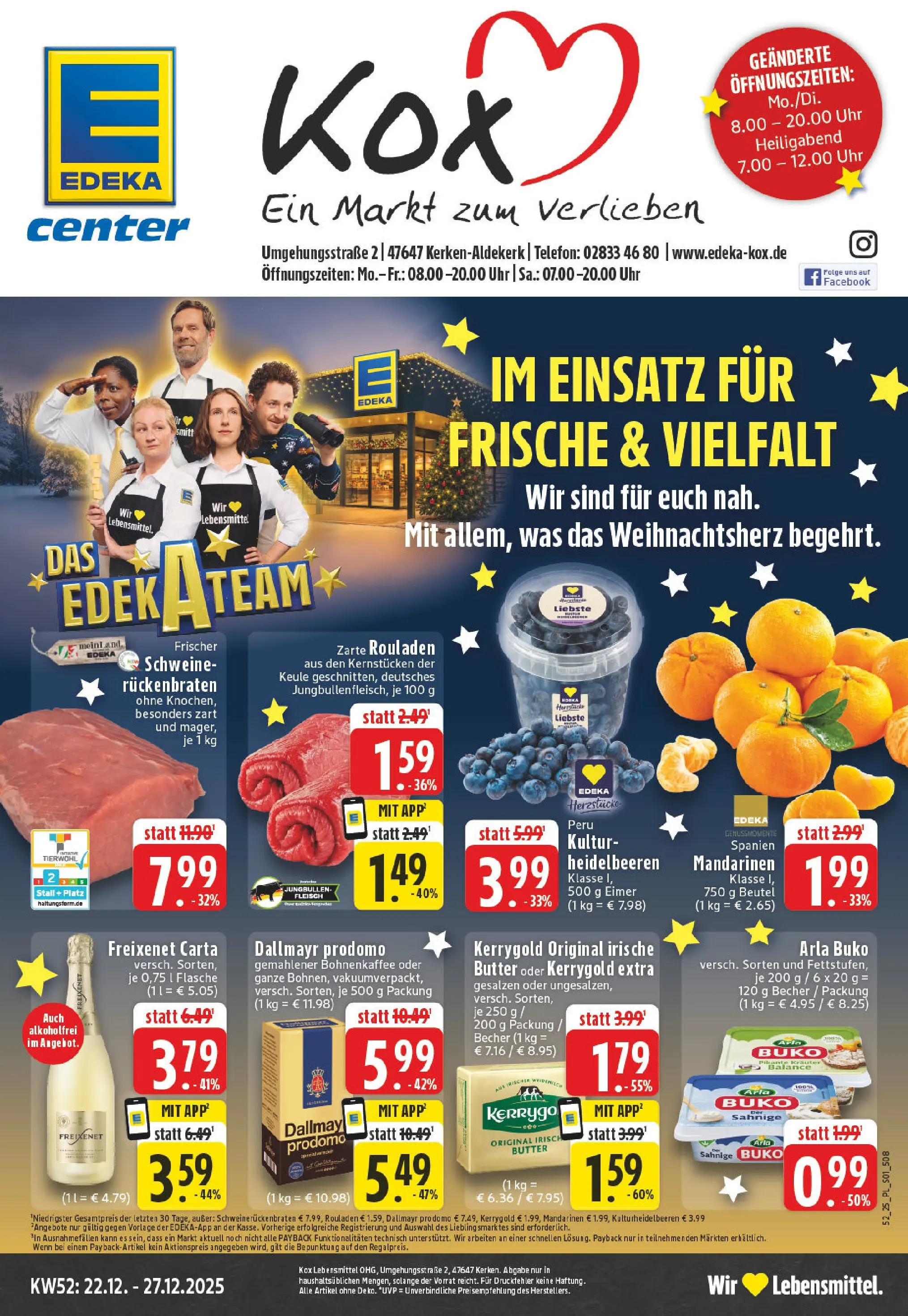 Edeka prospekt Kerken-Aldekerk	 (ab 21.12.2025) » Angebote Online | Seite: 1 | Produkte: Butter, Freixenet, Heidelbeeren, Fleisch
