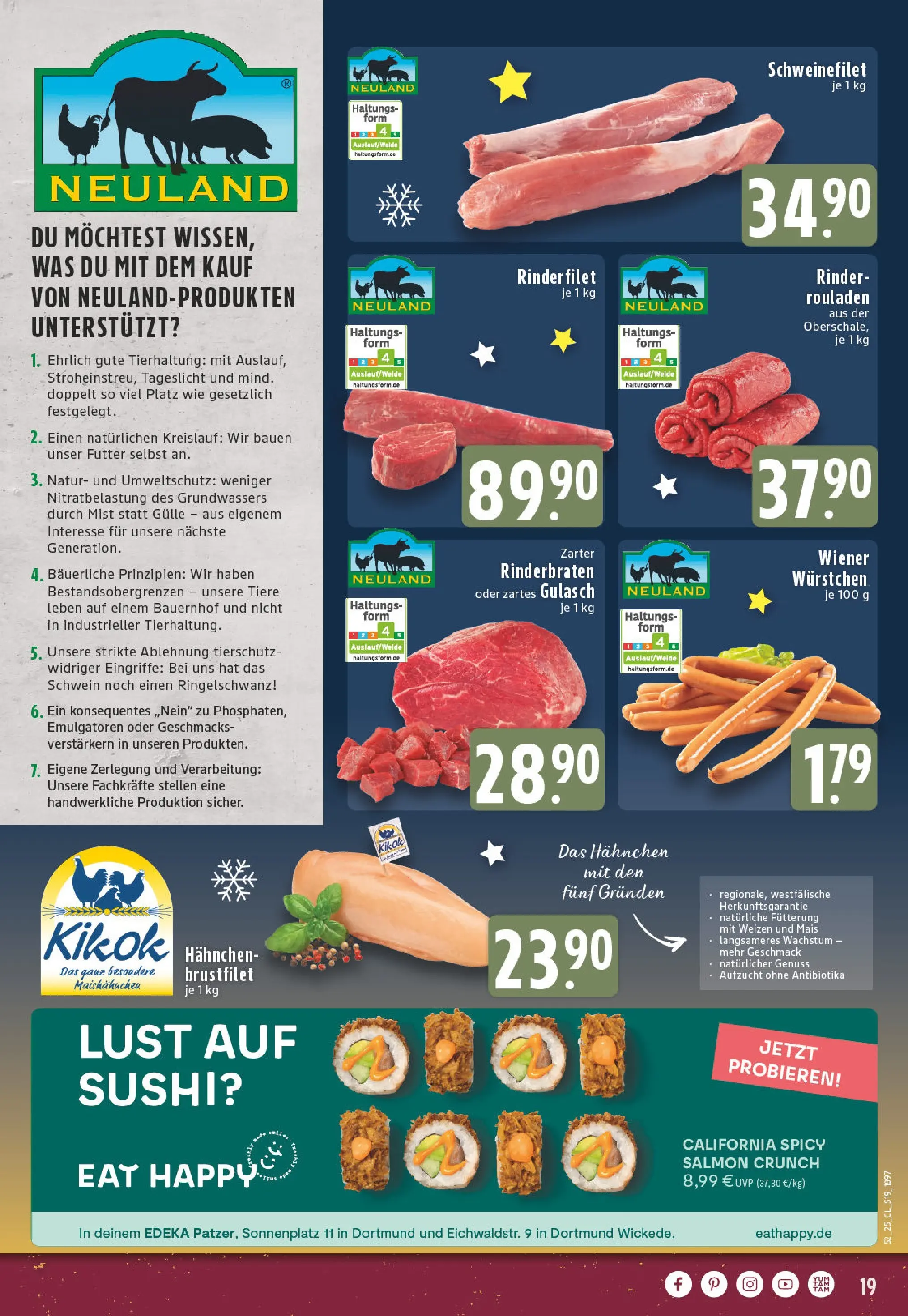 Edeka prospekt Dortmund - Wickede	 (ab 22.12.2025) » Angebote Online | Seite: 19 | Produkte: Rinderrouladen, Rinderbraten, Hahnchen, Gulasch