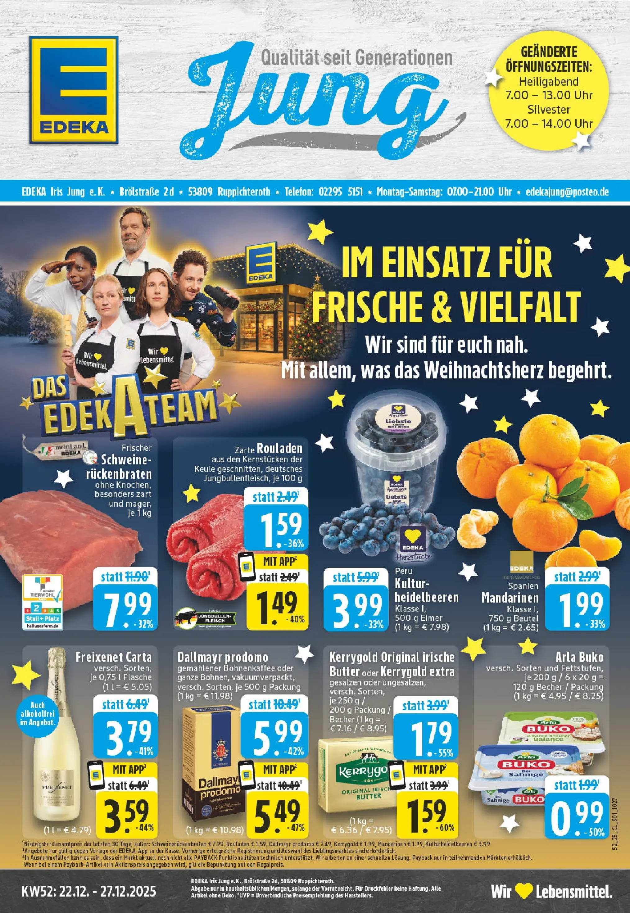 Edeka prospekt Ruppichteroth	 (ab 22.12.2025) » Angebote Online | Seite: 1 | Produkte: Butter, Heidelbeeren, Arla buko, Uhr