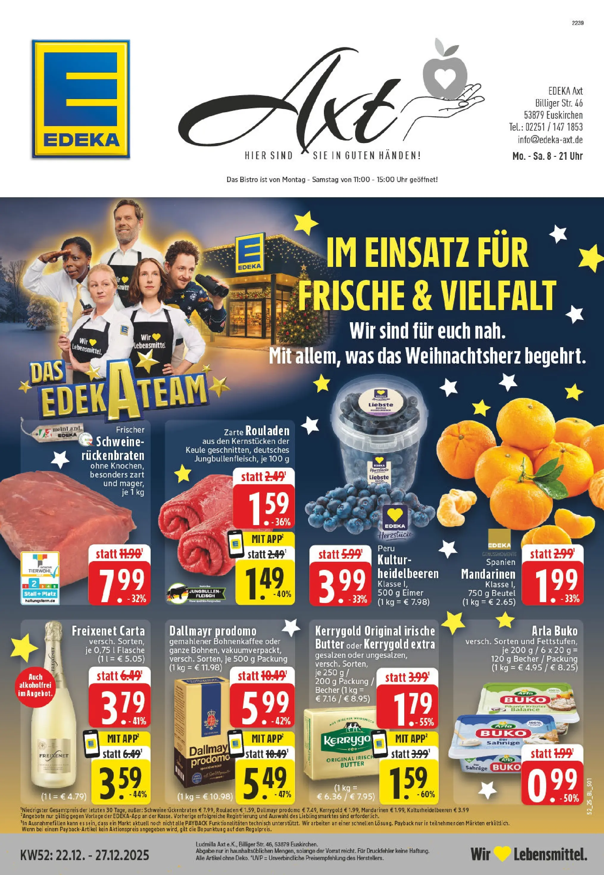 Edeka prospekt Euskirchen	 (ab 22.12.2025) » Angebote Online | Seite: 1 | Produkte: Butter, Mandarinen, Heidelbeeren, Fleisch