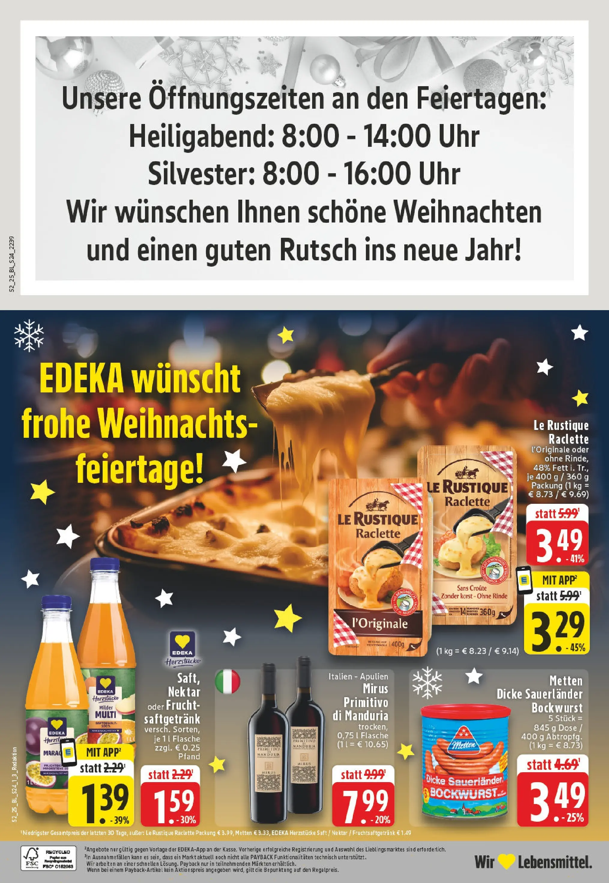 Edeka prospekt Euskirchen	 (ab 22.12.2025) » Angebote Online | Seite: 26 | Produkte: Bockwurst, Dicke sauerlander bockwurst, Saft, Raclette
