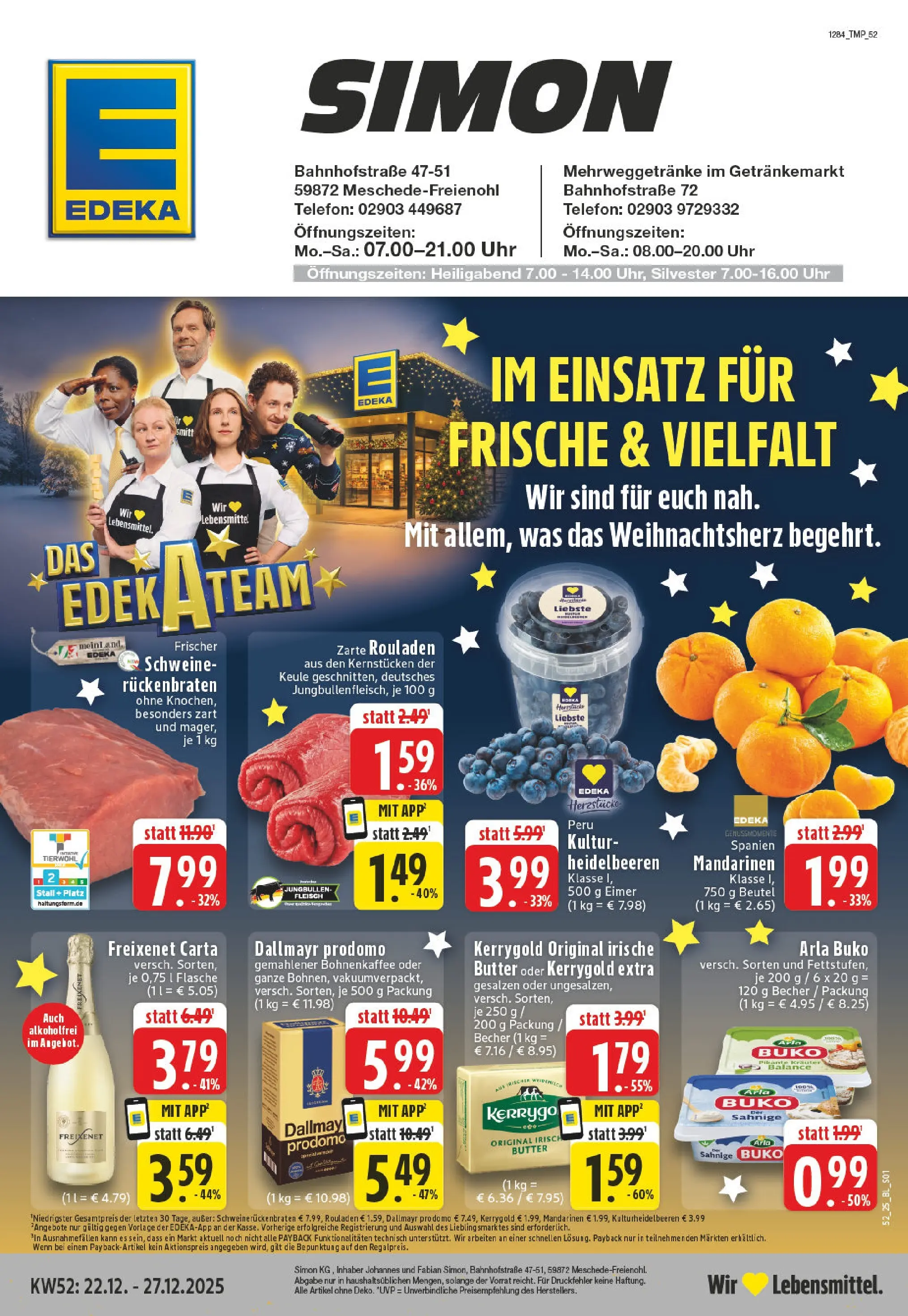 Edeka prospekt Meschede - Freienohl	 (ab 22.12.2025) » Angebote Online | Seite: 1 | Produkte: Mandarinen, Heidelbeeren, Arla buko, Fleisch