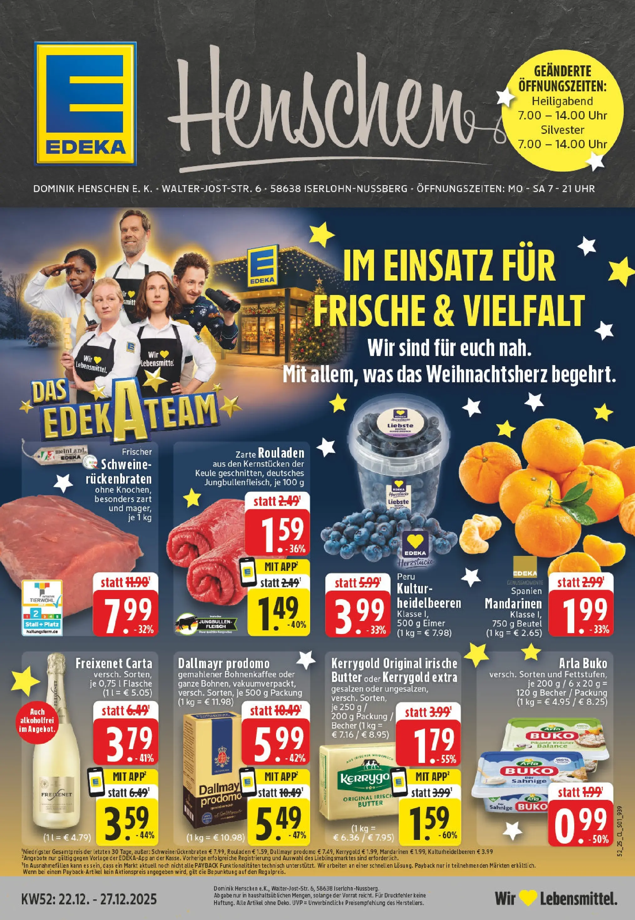 Edeka prospekt Iserlohn	 (ab 22.12.2025) » Angebote Online | Seite: 1 | Produkte: Freixenet, Heidelbeeren, Arla buko, Fleisch