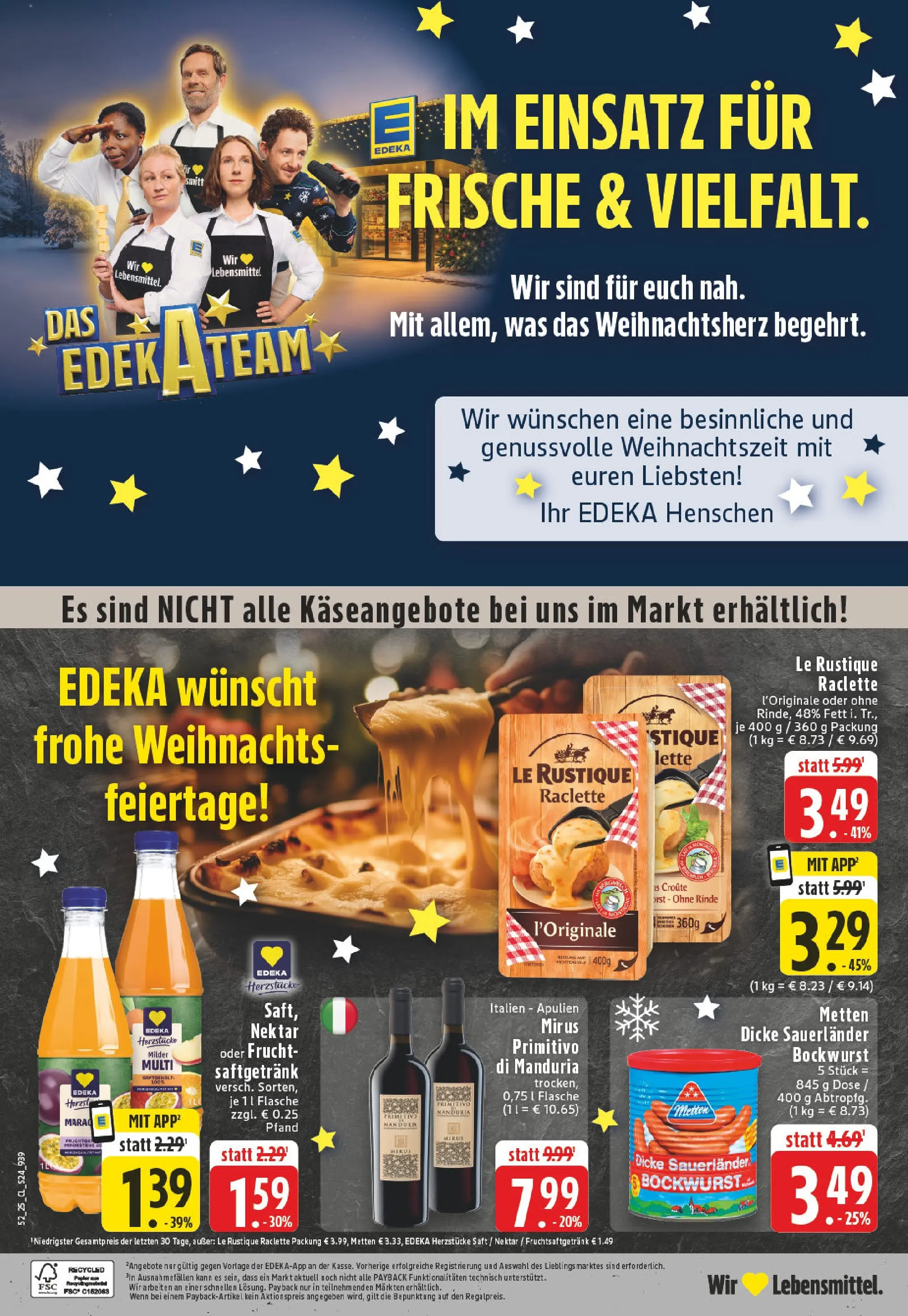 Edeka prospekt Iserlohn	 (ab 22.12.2025) » Angebote Online | Seite: 26 | Produkte: Bockwurst, Dicke sauerlander bockwurst, Saft, Raclette