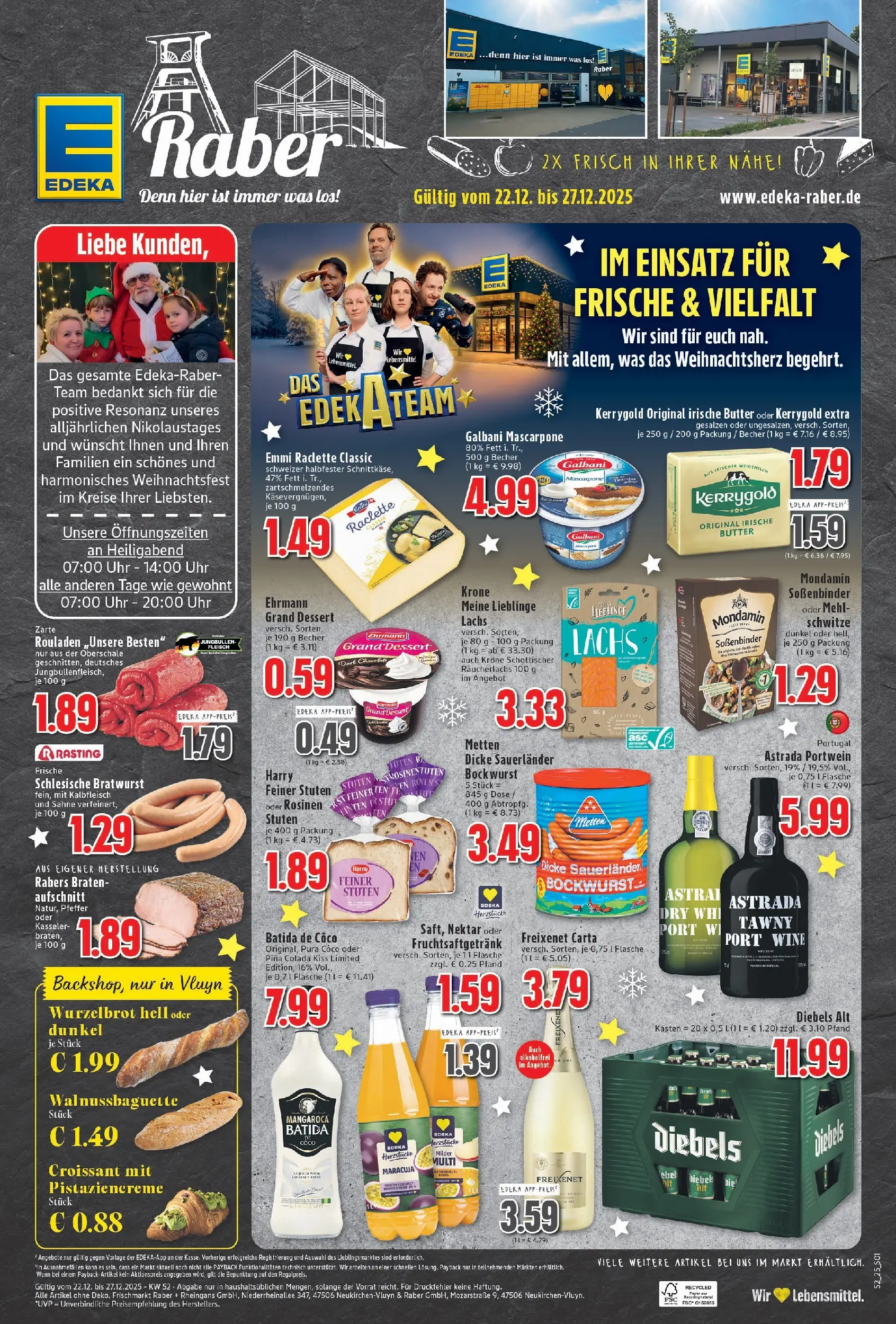 Edeka prospekt Neukirchen-Vluyn	 (ab 22.12.2025) » Angebote Online | Seite: 1 | Produkte: Mascarpone, Baguette, Räucherlachs, Fleisch