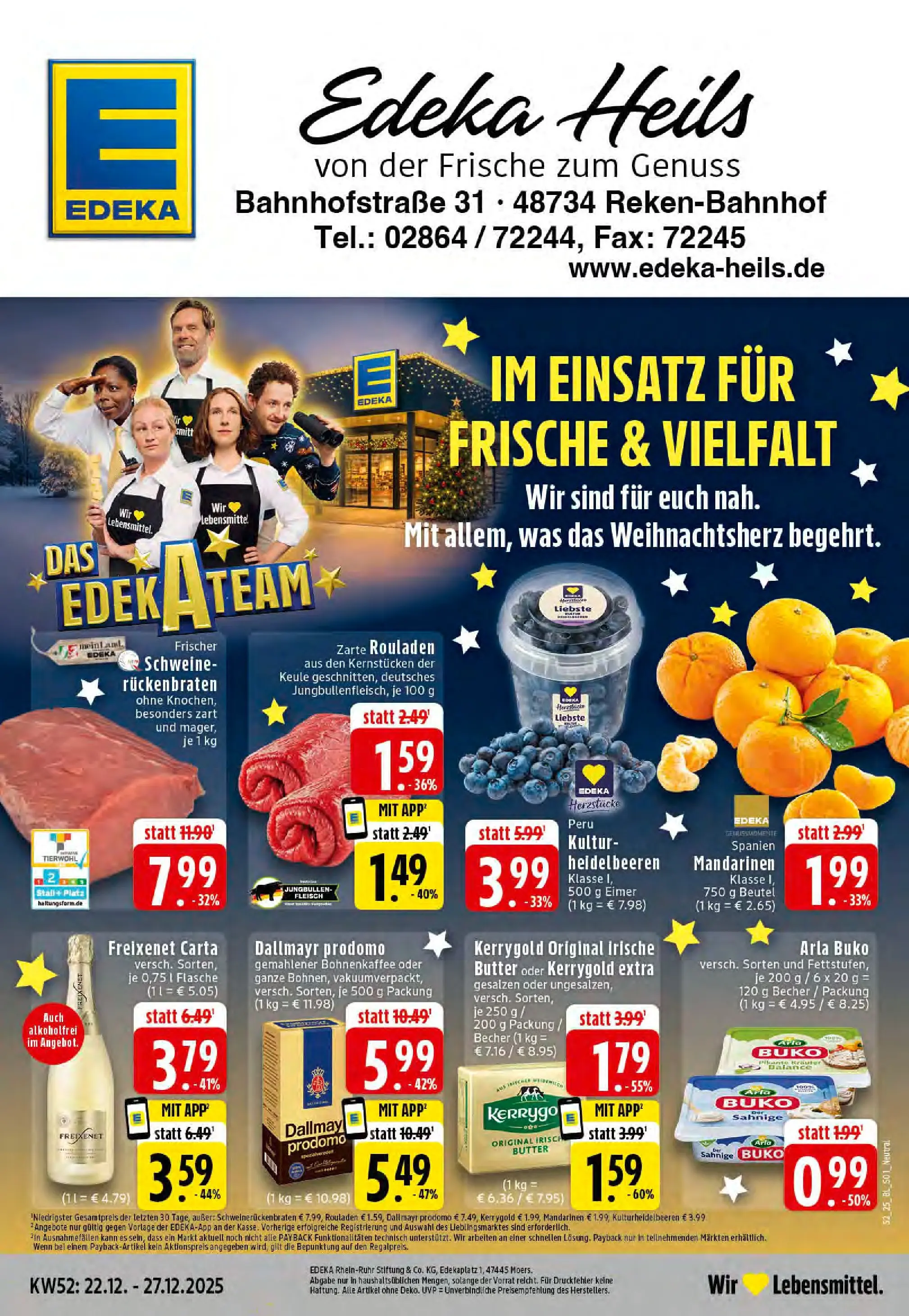 Edeka prospekt Reken-Bahnhof	 (ab 22.12.2025) » Angebote Online | Seite: 1 | Produkte: Butter, Mandarinen, Heidelbeeren, Arla buko
