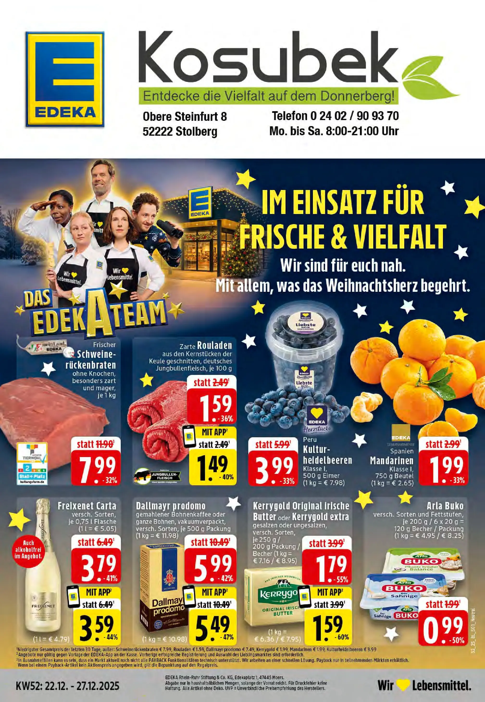 Edeka prospekt Stolberg	 (ab 22.12.2025) » Angebote Online | Seite: 1 | Produkte: Butter, Freixenet, Mandarinen, Uhr