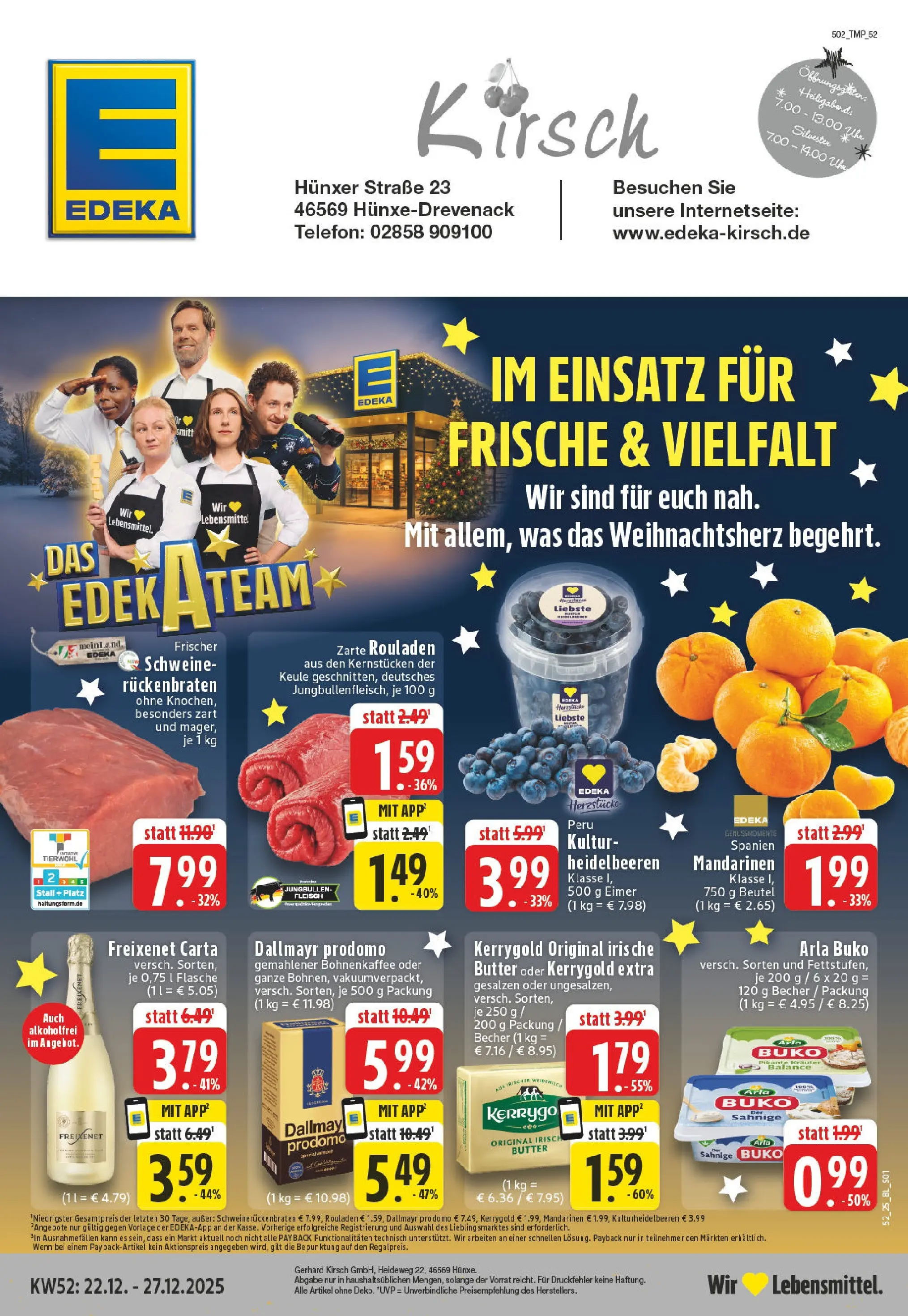 Edeka prospekt Hünxe-Drevenack	 (ab 22.12.2025) » Angebote Online | Seite: 1 | Produkte: Butter, Freixenet, Fleisch, Telefon