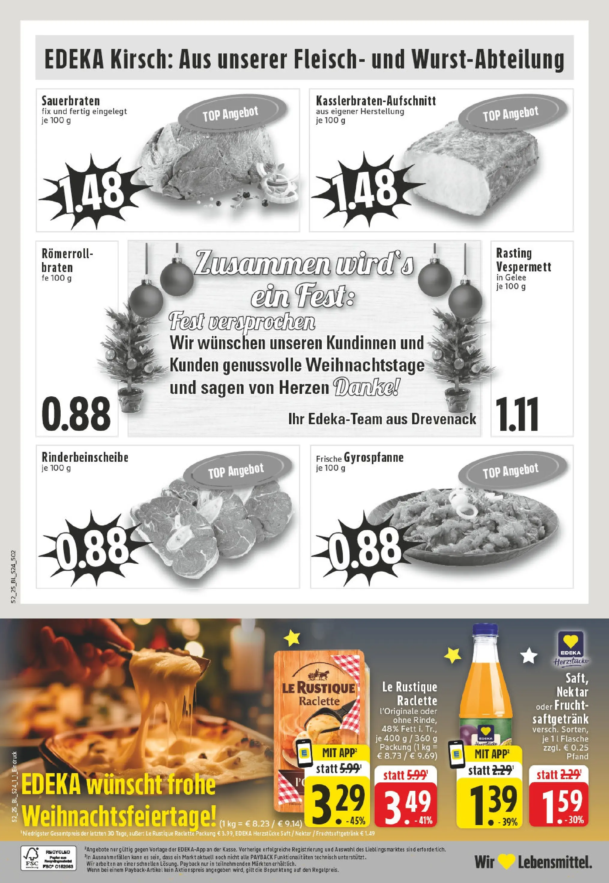 Edeka prospekt Hünxe-Drevenack	 (ab 22.12.2025) » Angebote Online | Seite: 26 | Produkte: Top, Saft, Raclette, Fleisch