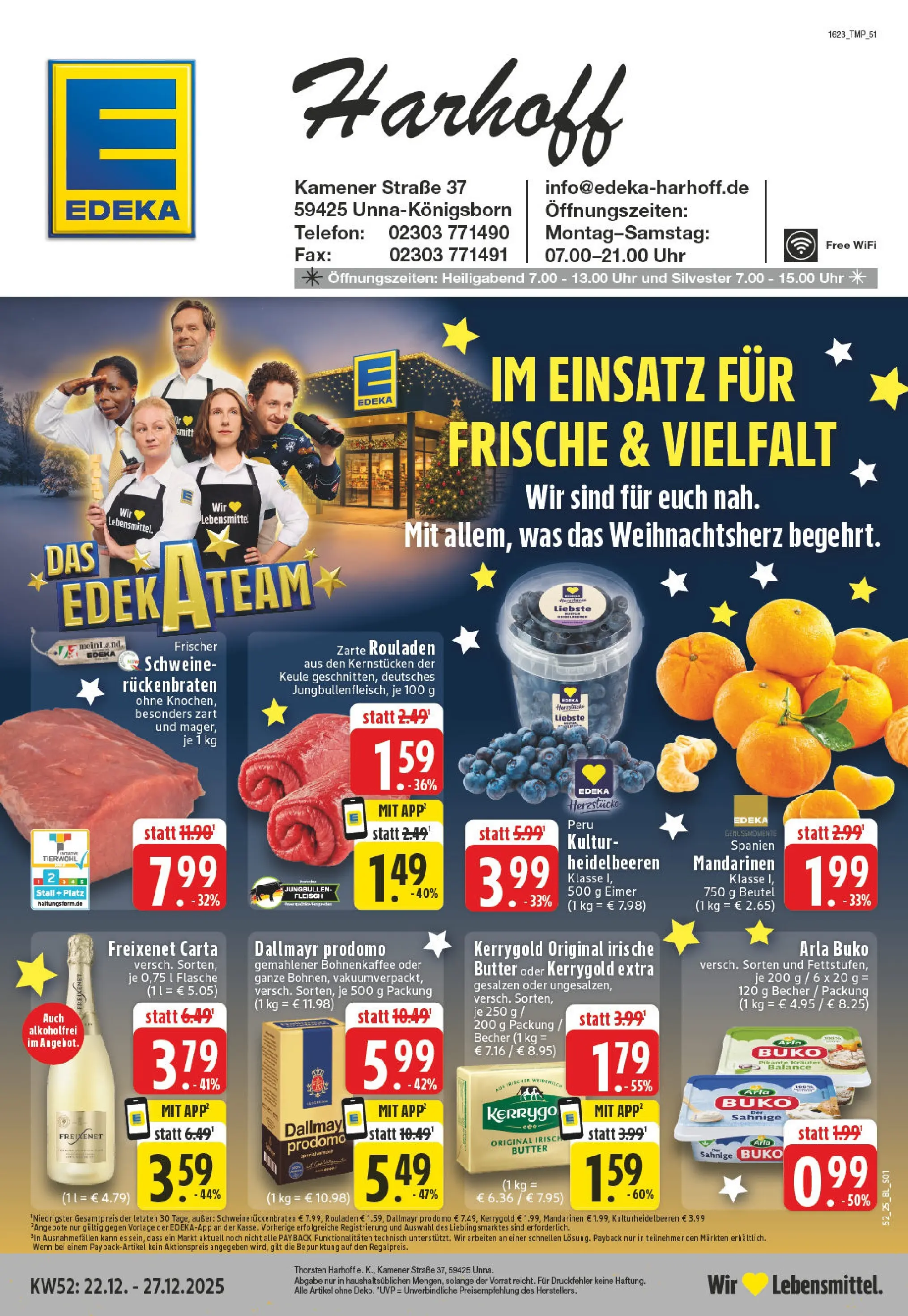 Edeka prospekt Unna	 (ab 22.12.2025) » Angebote Online | Seite: 1 | Produkte: Mandarinen, Dallmayr, Fleisch, Uhr
