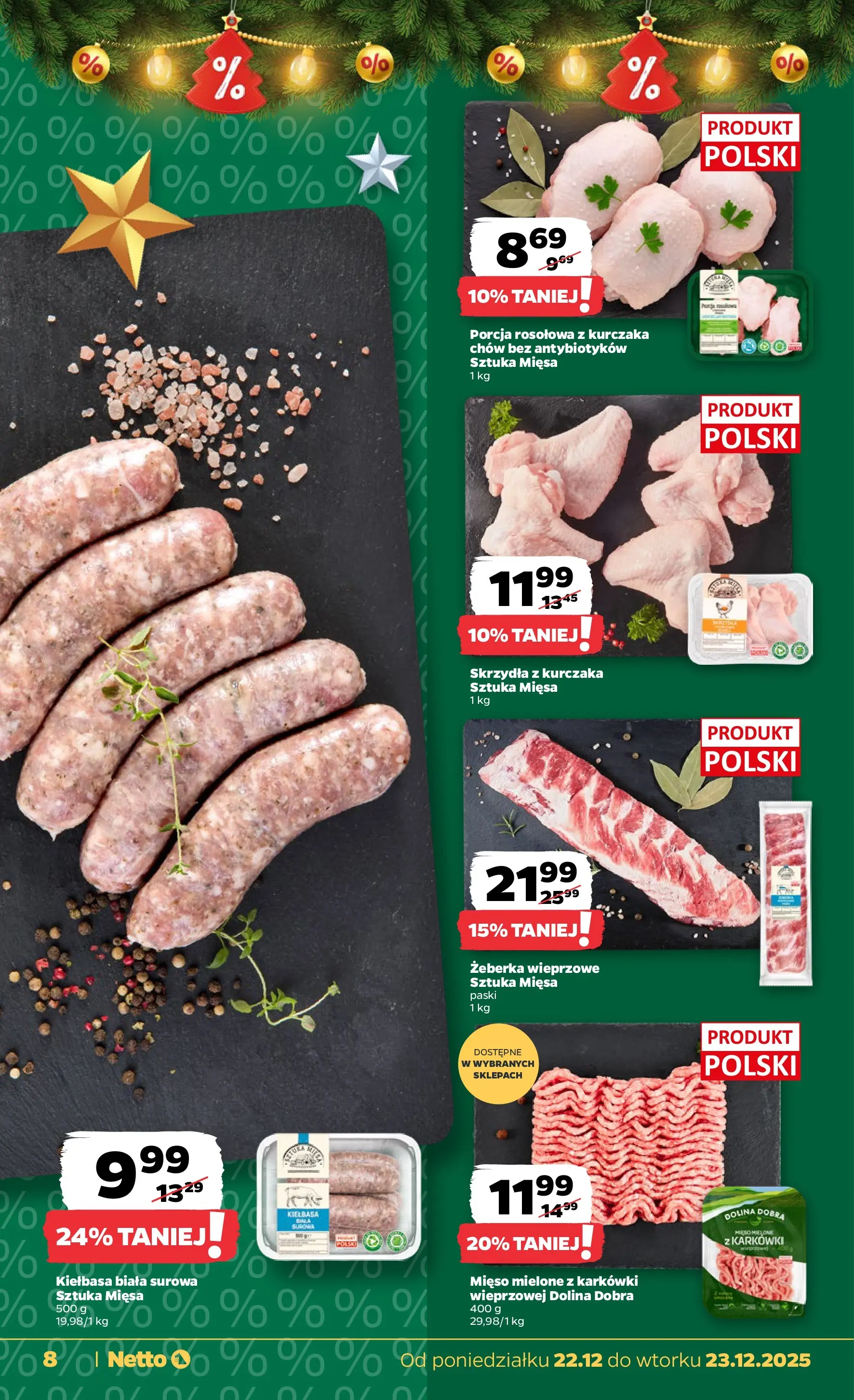 Netto - NETTO T52A ważne do 23.12 od 21.12.2025 - Aktualne promocje | Strona: 8 | Produkty: Kiełbasa, Mięso, Mięso mielone