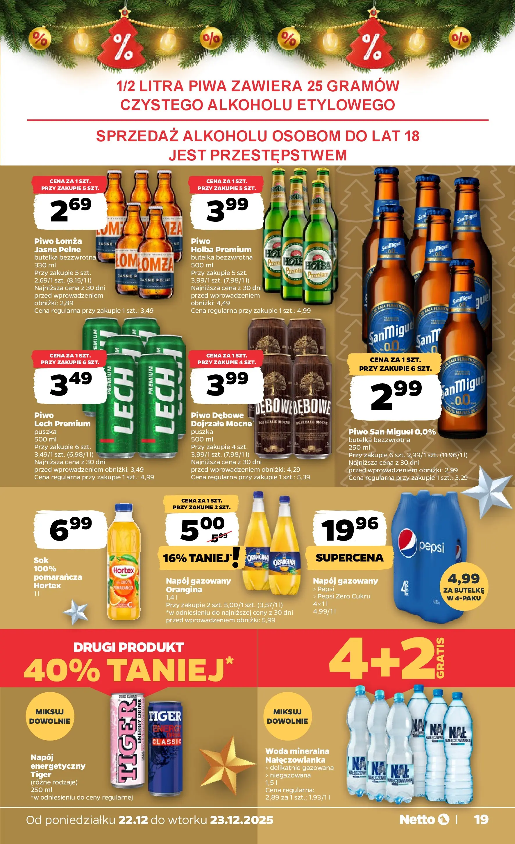 Netto - NETTO T52A ważne do 23.12 od 21.12.2025 - Aktualne promocje | Strona: 19 | Produkty: Woda mineralna Nałęczowianka, Pepsi, Piwo, Woda